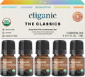 Cliganic Organic Essential Oils Set (Top 5 Classics) – 100% Pure & USDA Organic | Peppermint, Lavender, Eucalyptus, Lemongrass & Orange