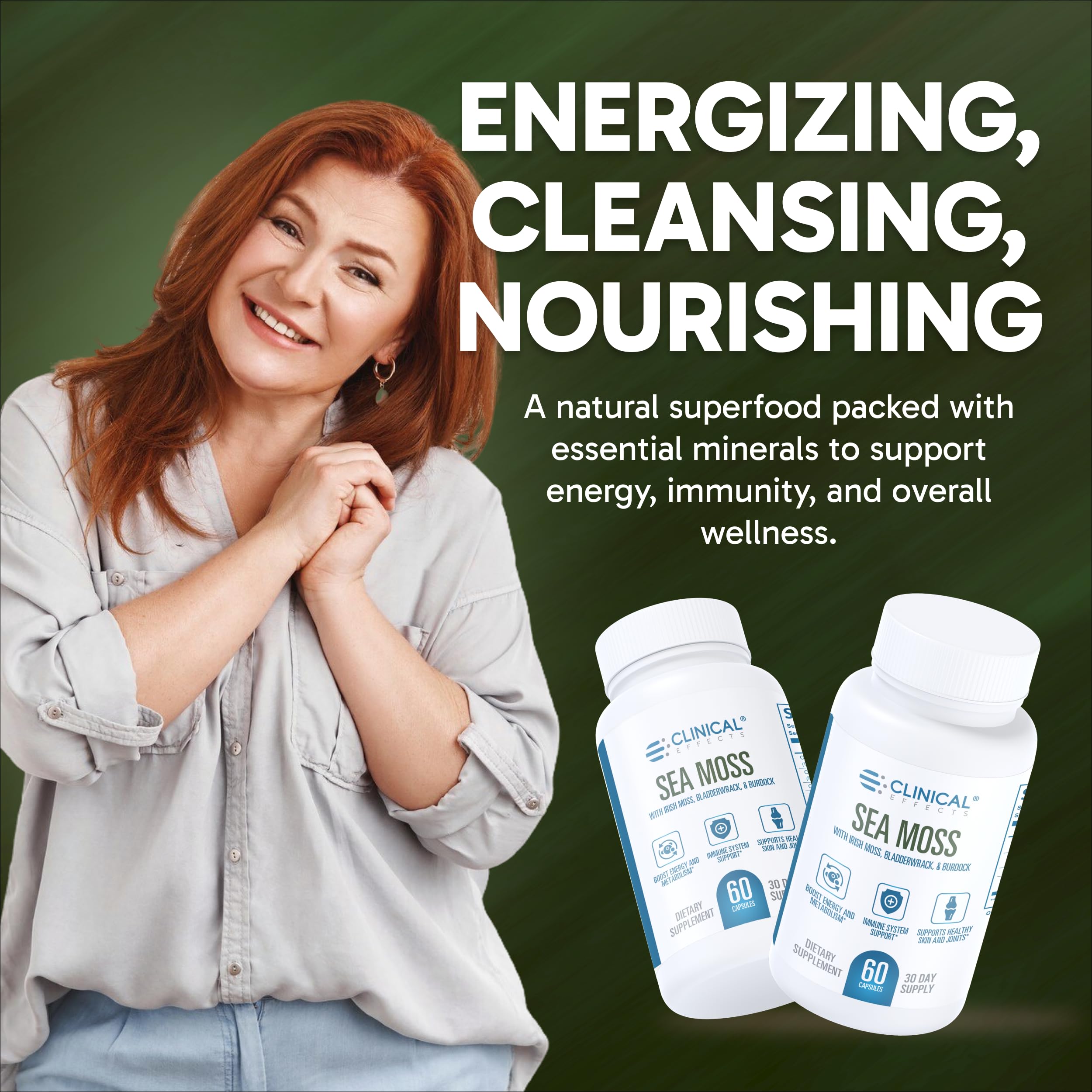 Clinical Effects Sea Moss Capsules – Organic Irish Sea Moss with Bladderwrack & Burdock Root (Bioperine) – Thyroid, Heart Health, Weight Management, Energy – 60ct USA