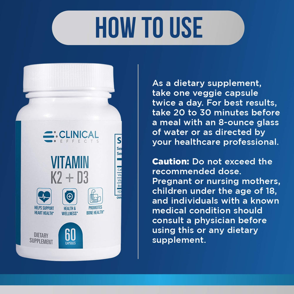 Clinical Effects Vitamin K2 + D3 | Max Absorption Bone & Heart Support | 3 Pack | Made in USA