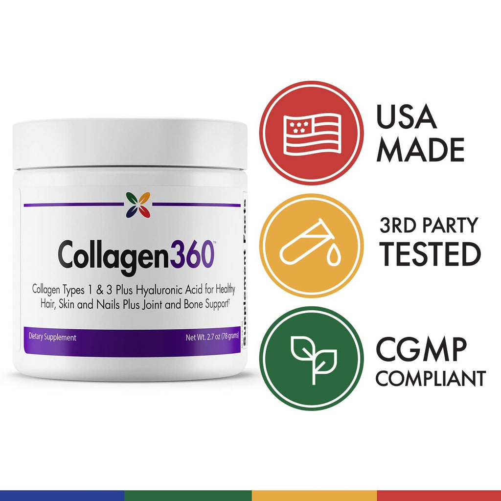 Stop Aging Now Collagen360 with Hyaluronic Acid – Collagen Peptides Powder for Hair, Nails & Skin (2.7 oz)