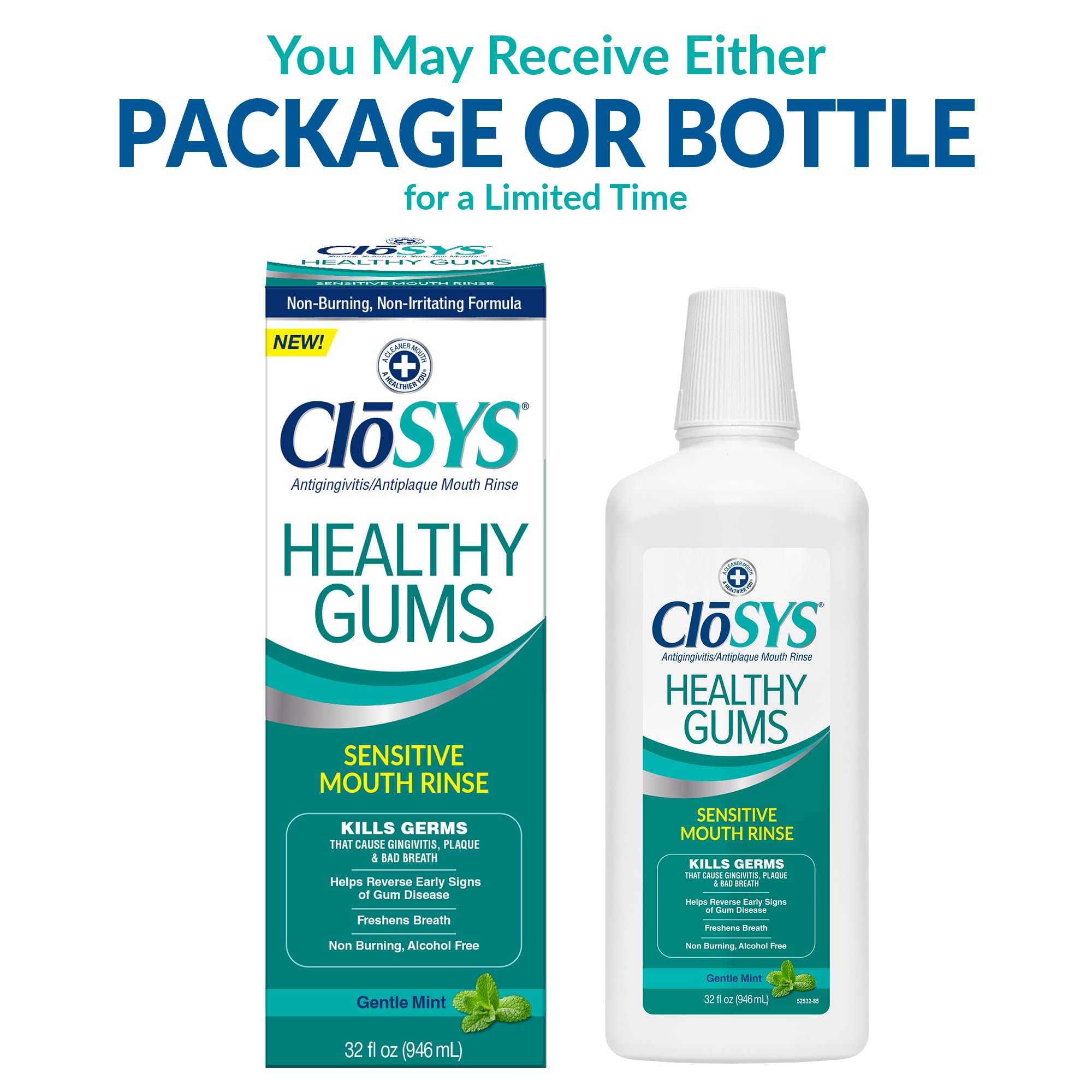 Closys Healthy Gums Mouthwash – Antiplaque & Anti-Gingivitis, Alcohol-Free, 32 Fl Oz