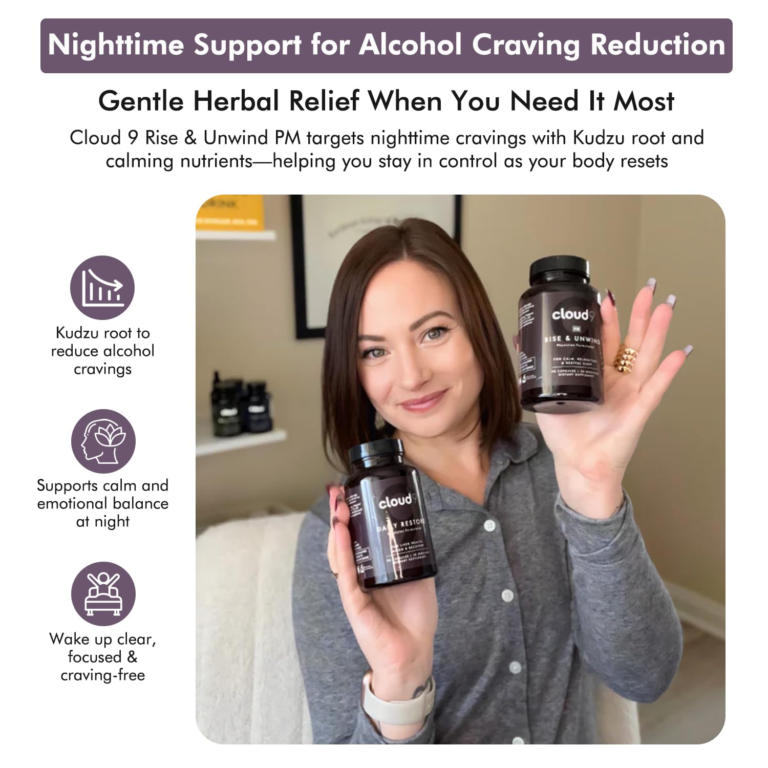 Cloud9 Rise & Unwind PM – Nighttime Sleep Support (Adaptogens, Magnesium) – Made in USA