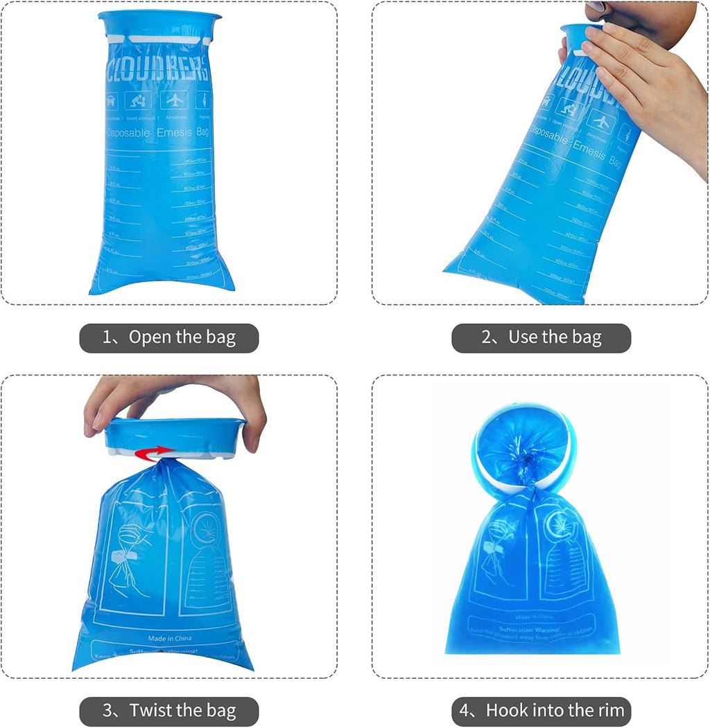 CLOUDBERG 24 Pack Blue Emesis Bags – Disposable Nausea Bags for Travel