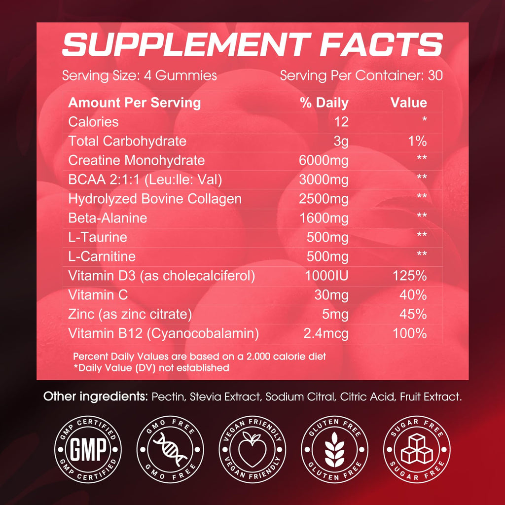 CNFHDI Creatine Gummies for Women – Sugar-Free, Vegan, Collagen & BCAAs