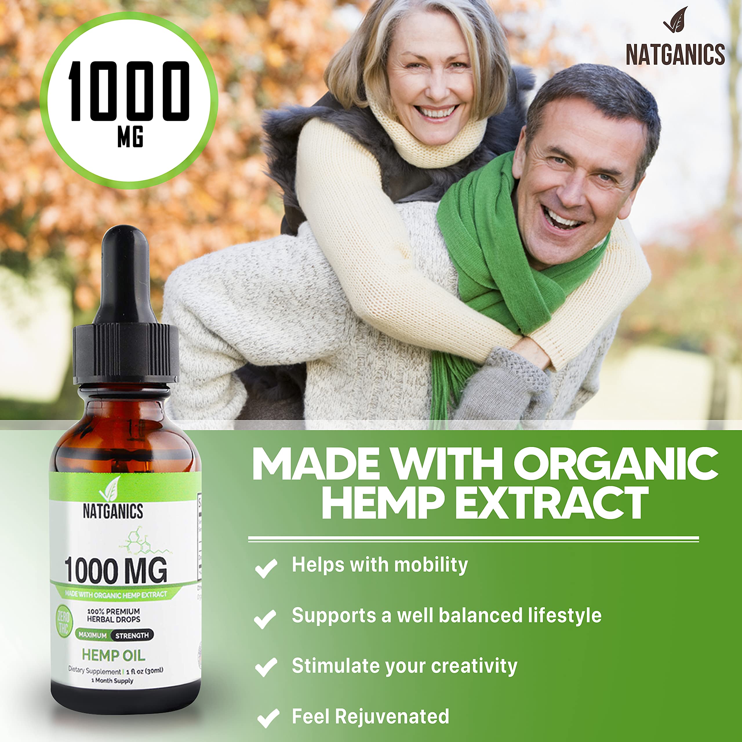 Organic Hemp Oil 1000mg - Ultra Premium CO2-Extracted Hemp Oil Drops | Made in USA