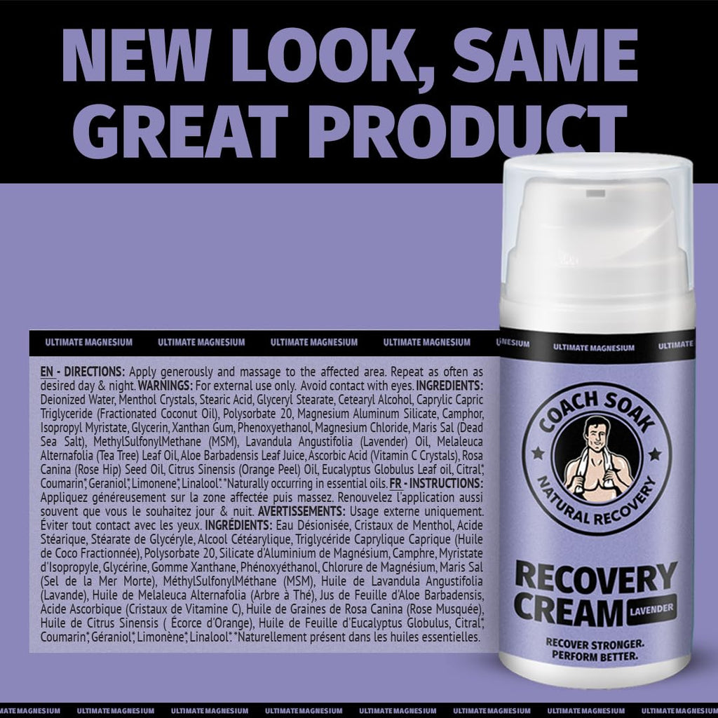 Coach Soak Magnesium Cream with MSM | Fast-Absorbing Lavender Recovery for Muscles & Joints (3.4oz)