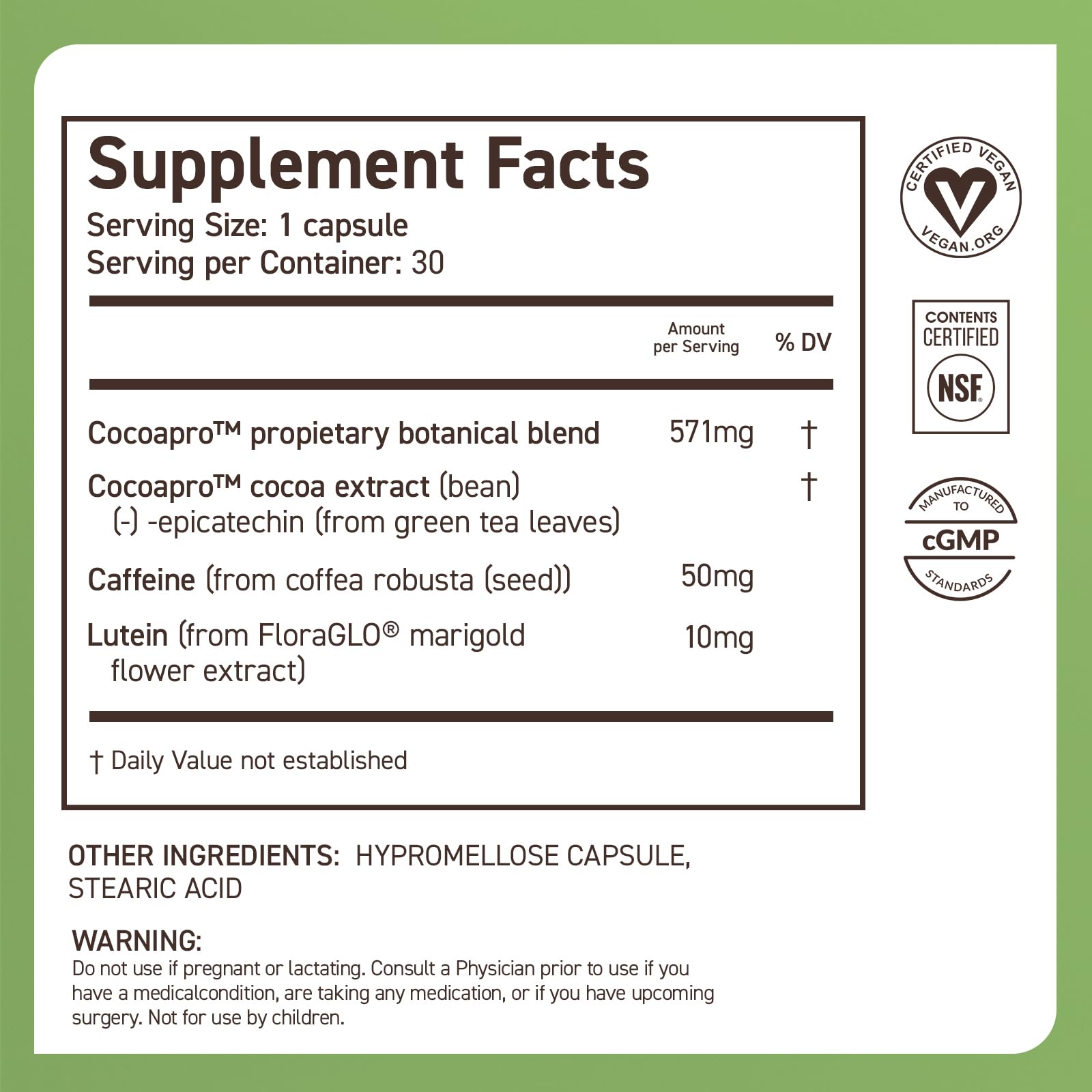 CocoaVia Memory & Focus Brain Supplement – 30 Day, Cocoa Flavanol, Lutein, Caffeine