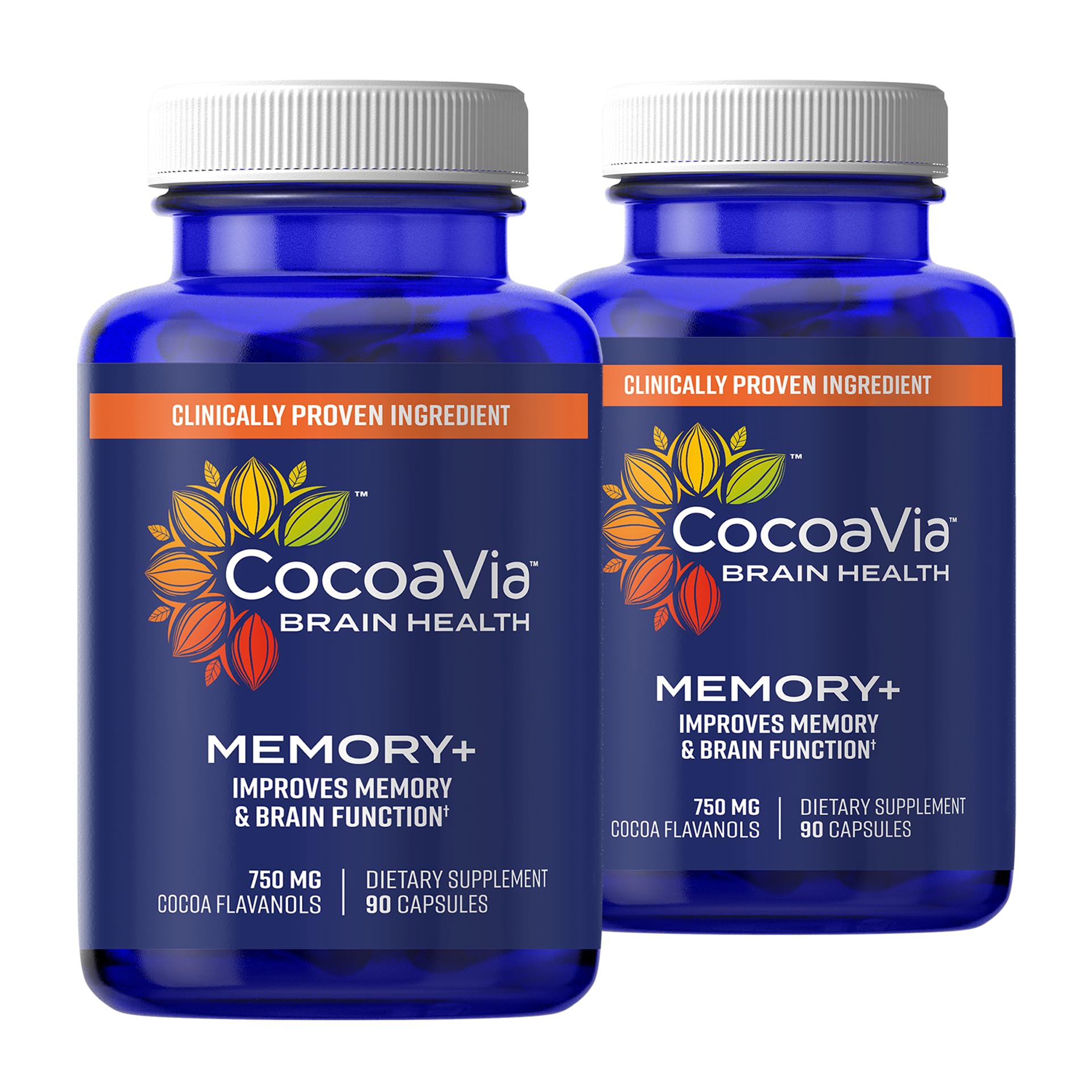 Memory+ Brain Supplement by CocoaVia | Clinically Proven 750 mg Cocoa Flavanols, Sugar Free, Vegan, 60-Day Supply