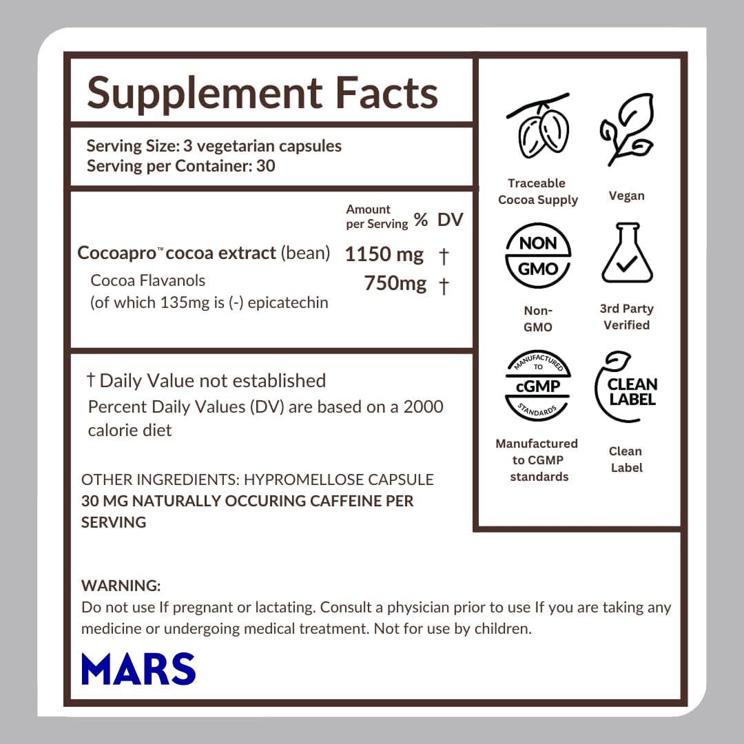 Memory+ Brain Supplement by CocoaVia | Clinically Proven 750 mg Cocoa Flavanols, Sugar Free, Vegan, 60-Day Supply