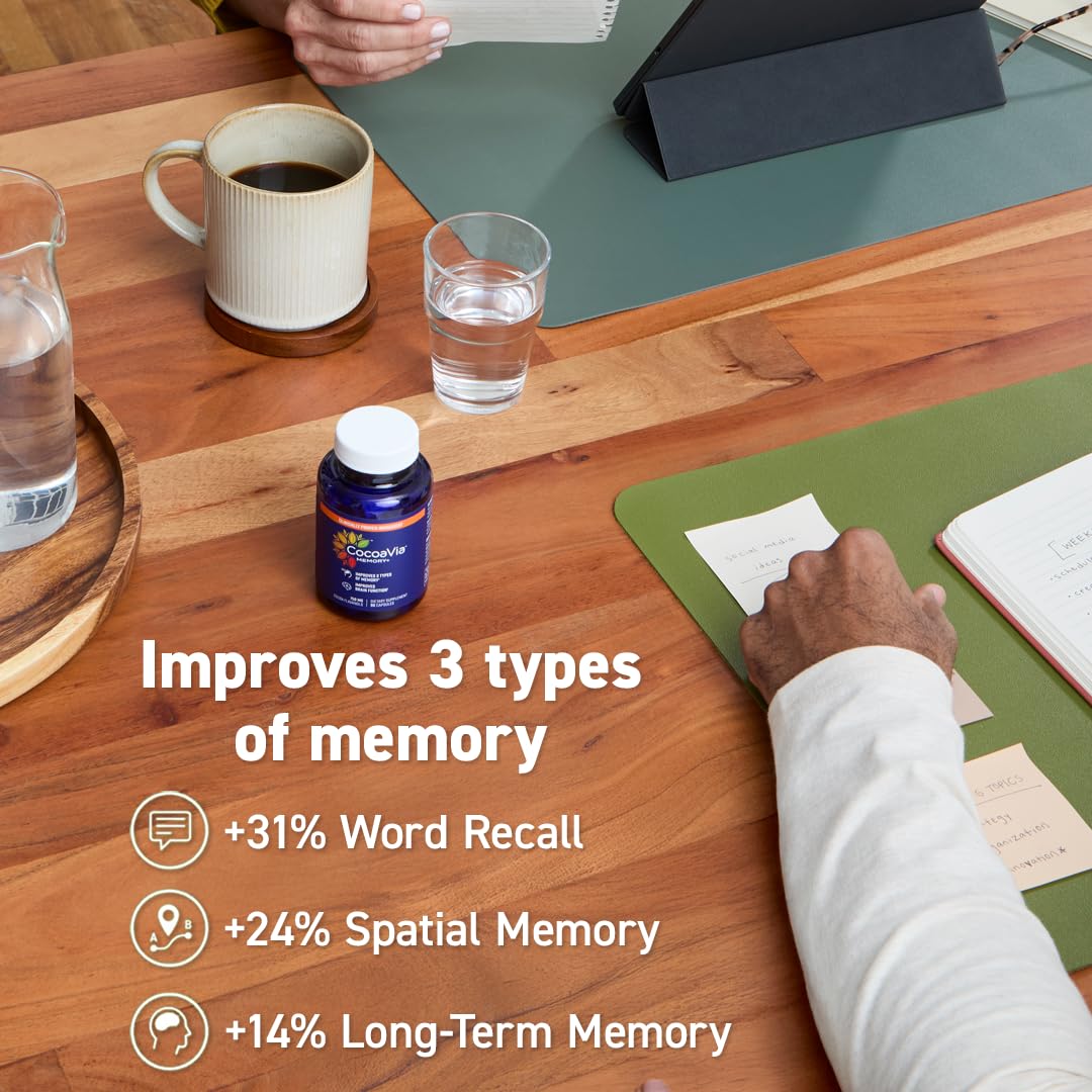 CocoaVia Memory+ Brain Supplement – 750 mg Cocoa Flavanols, Plant-Based & Sugar Free