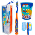 COCOBURI Dinosaurs 4-Piece Kids Toothbrush Set - Travel Cup, Cap & Carry Bag