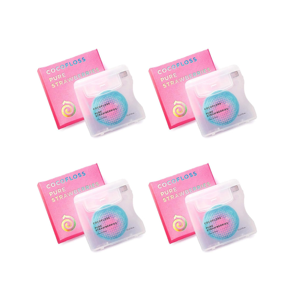 Cocofloss Woven Dental Floss – Dentist-Designed, Strawberry Scent, 4 Spools (33 yd each)