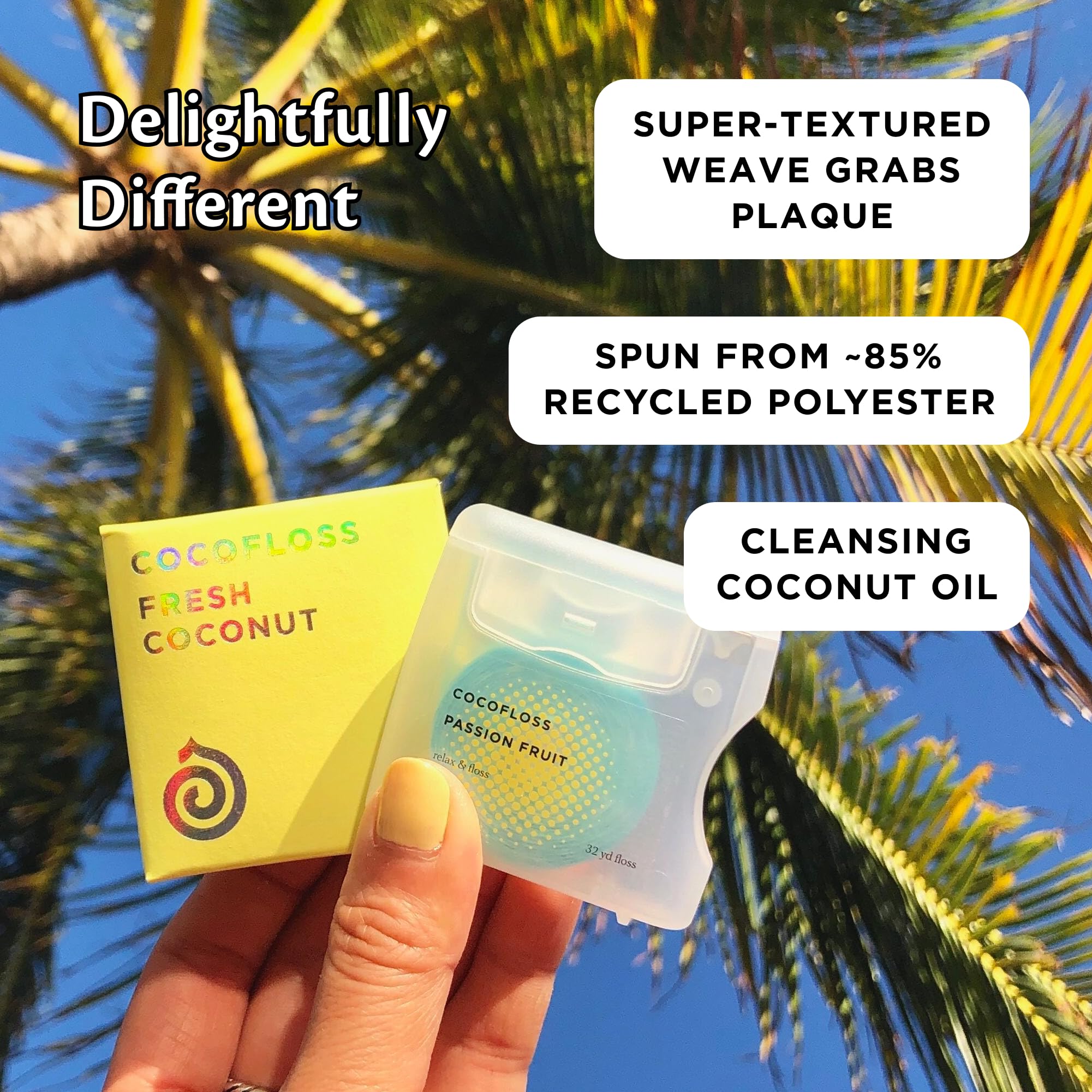 Cocolab Woven Dental Floss – Dentist-Designed, Coconut-Scented, Waxed & Expanding, Kid-Friendly | 4 Spools (33 yd Each)