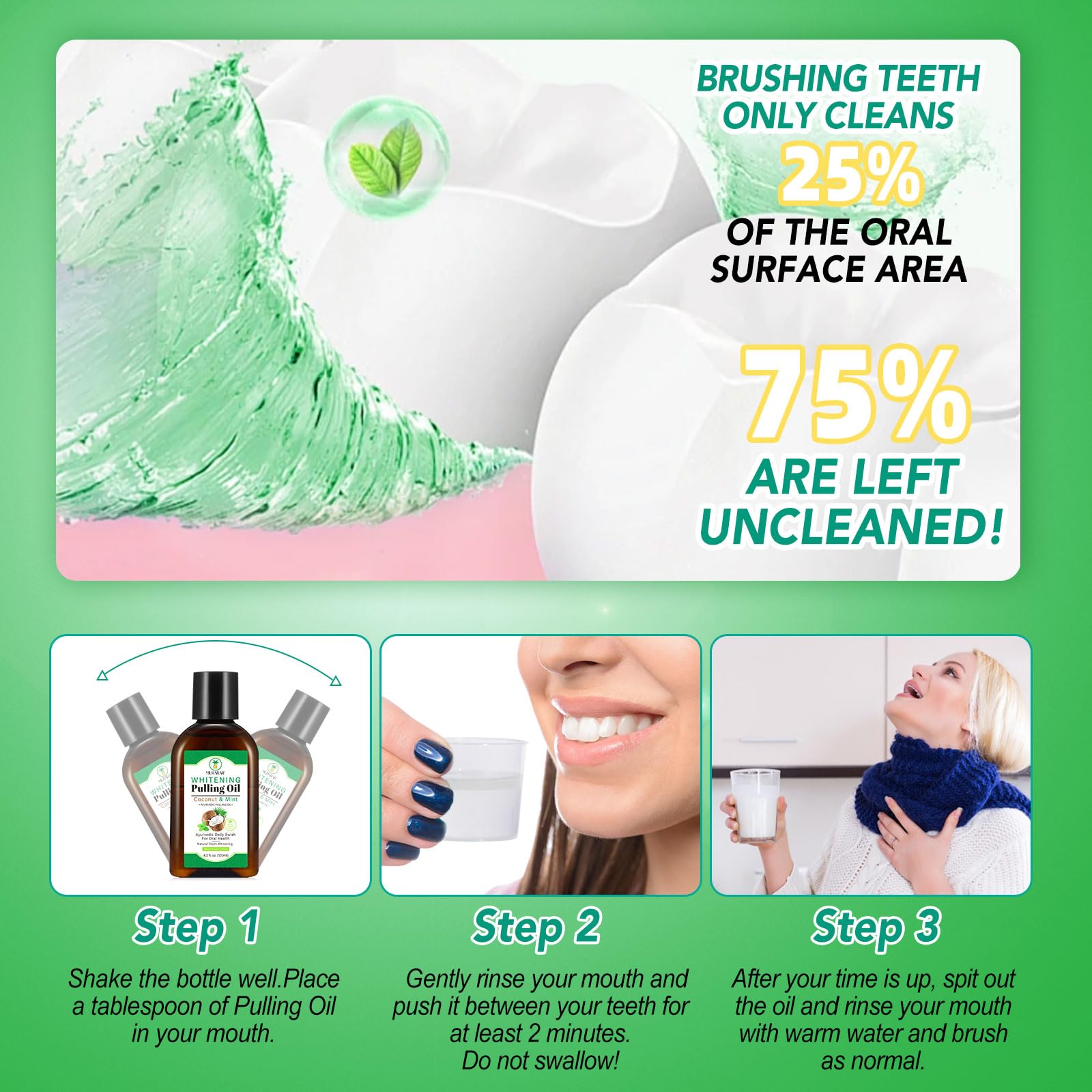 Coconut Mint Oil Pulling Mouthwash – 2-Pack, Natural & Alcohol-Free