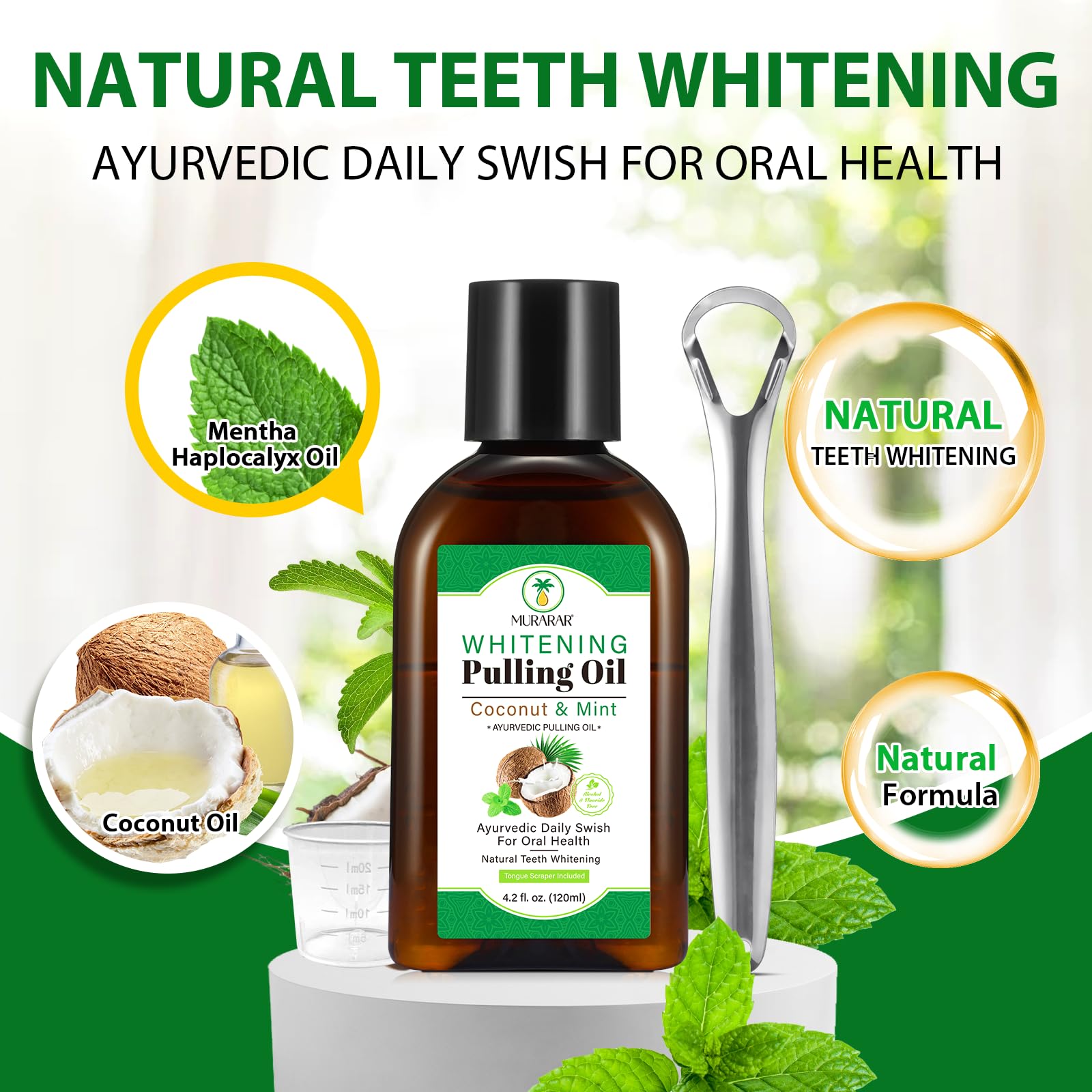 2 Pack Coconut Mint Oil Pulling Mouthwash 4.2 fl oz – Fresh Breath & Tongue Scraper