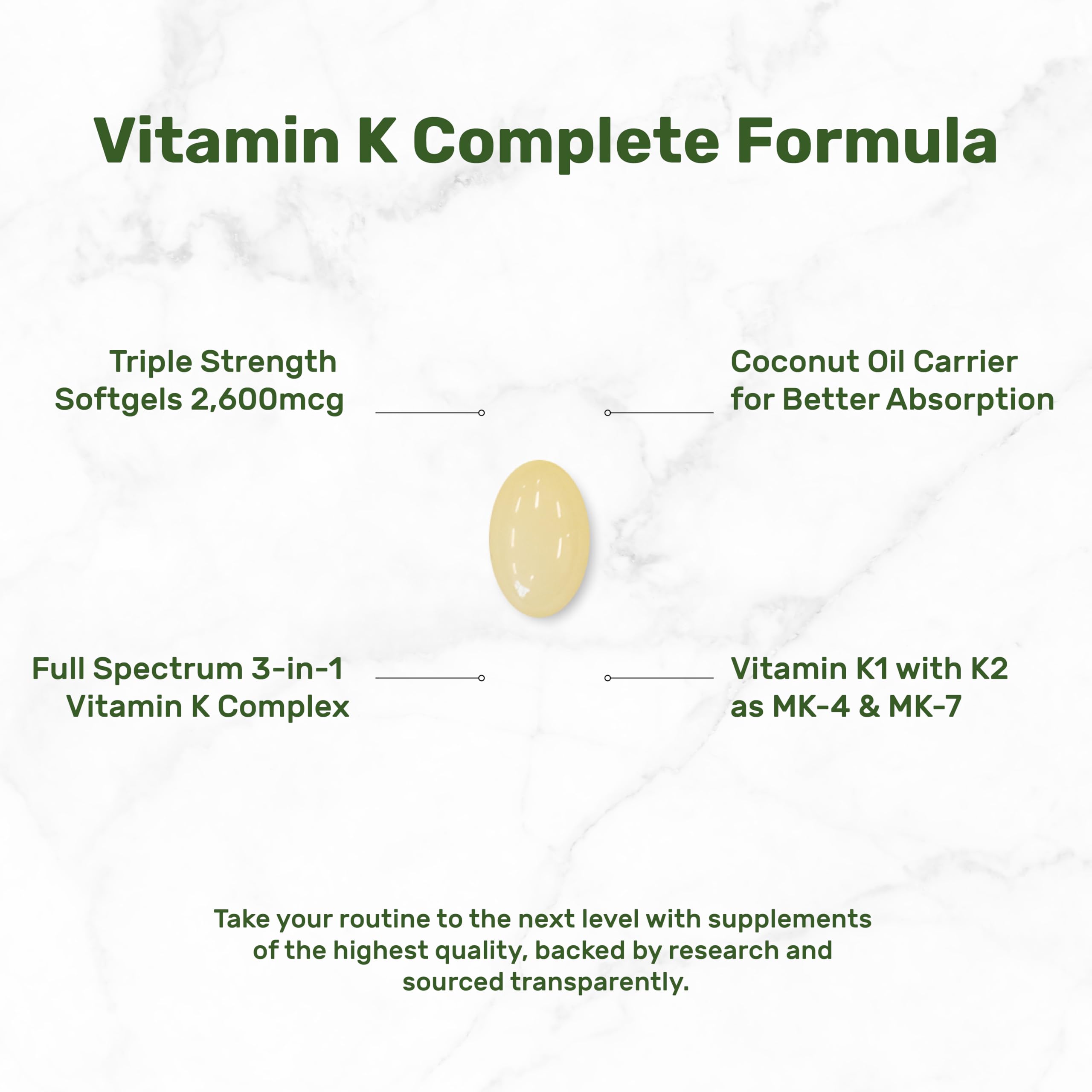 DEAL SUPPLEMENT Vitamin K Complete - 240 Coconut Oil Softgels | High Potency K1, MK-7, MK-4 | Non-GMO