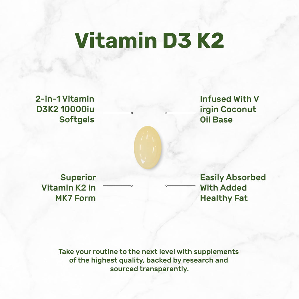 DEAL SUPPLEMENT Vitamin D3 10,000 IU + K2 MK7 200mcg Softgels – 2-in-1 Coconut Oil Carrier, 250 Count