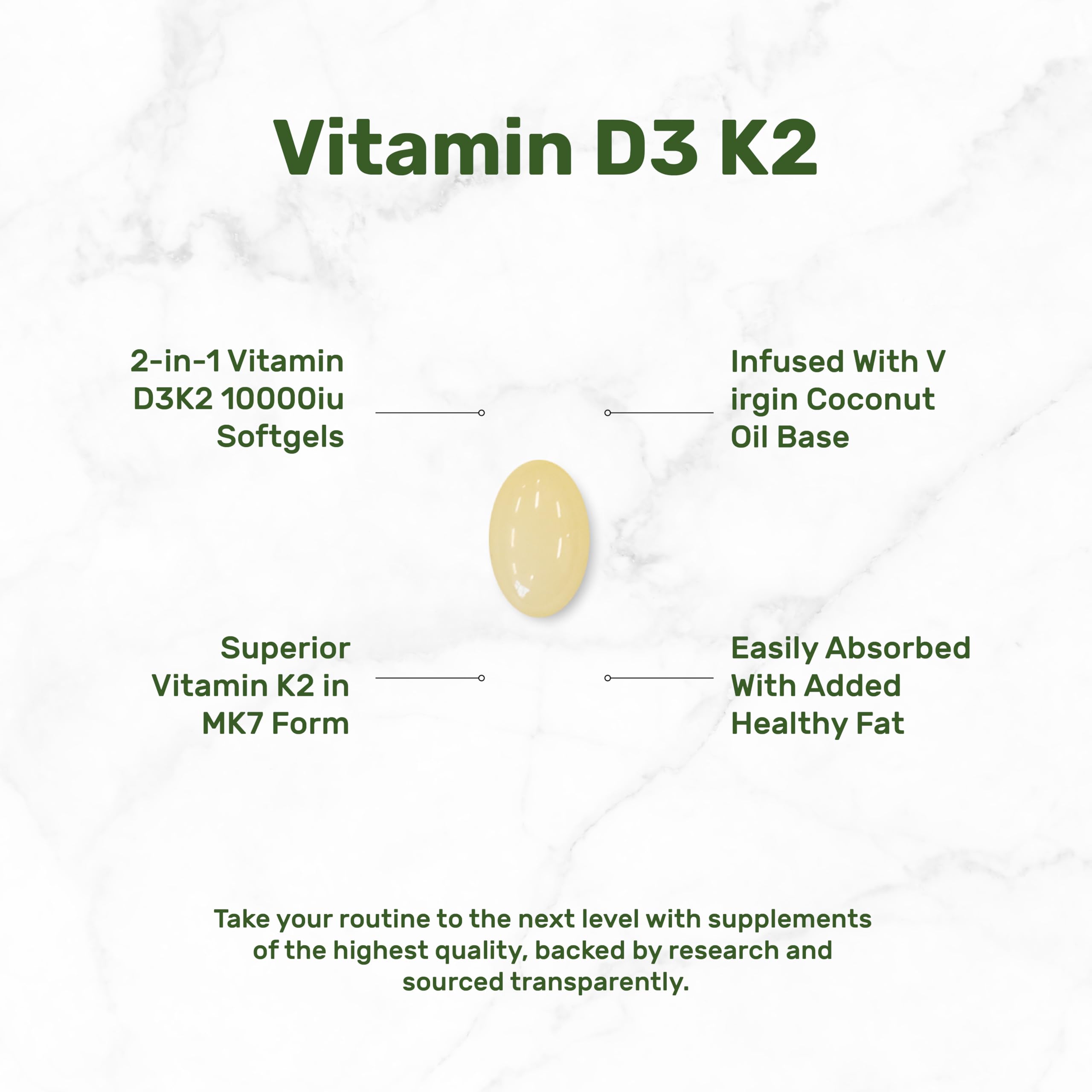 DEAL SUPPLEMENT Vitamin D3 10,000 IU + K2 MK7 200mcg Softgels – 2-in-1 Coconut Oil Carrier, 250 Count