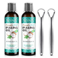 Coconut Pulling Oil with Ayurvedic Mint – Oil Pulling Mouthwash with Tongue Scraper | Fresh Breath, Teeth Whitening & Healthy Gums | Alcohol-Free 8 Fl Oz 2-Pack