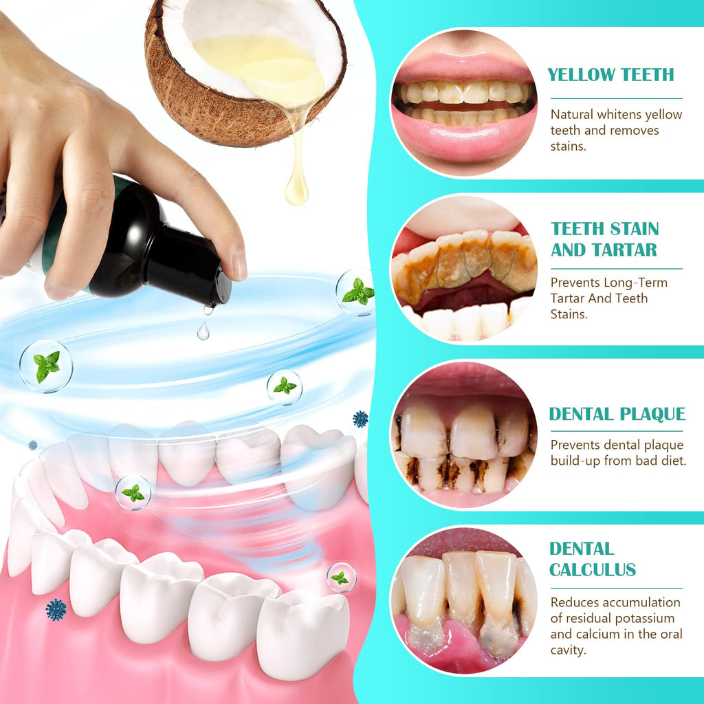 Coconut Pulling Oil with Ayurvedic Mint – Oil Pulling Mouthwash with Tongue Scraper | Fresh Breath, Teeth Whitening & Healthy Gums | Alcohol-Free 8 Fl Oz 2-Pack