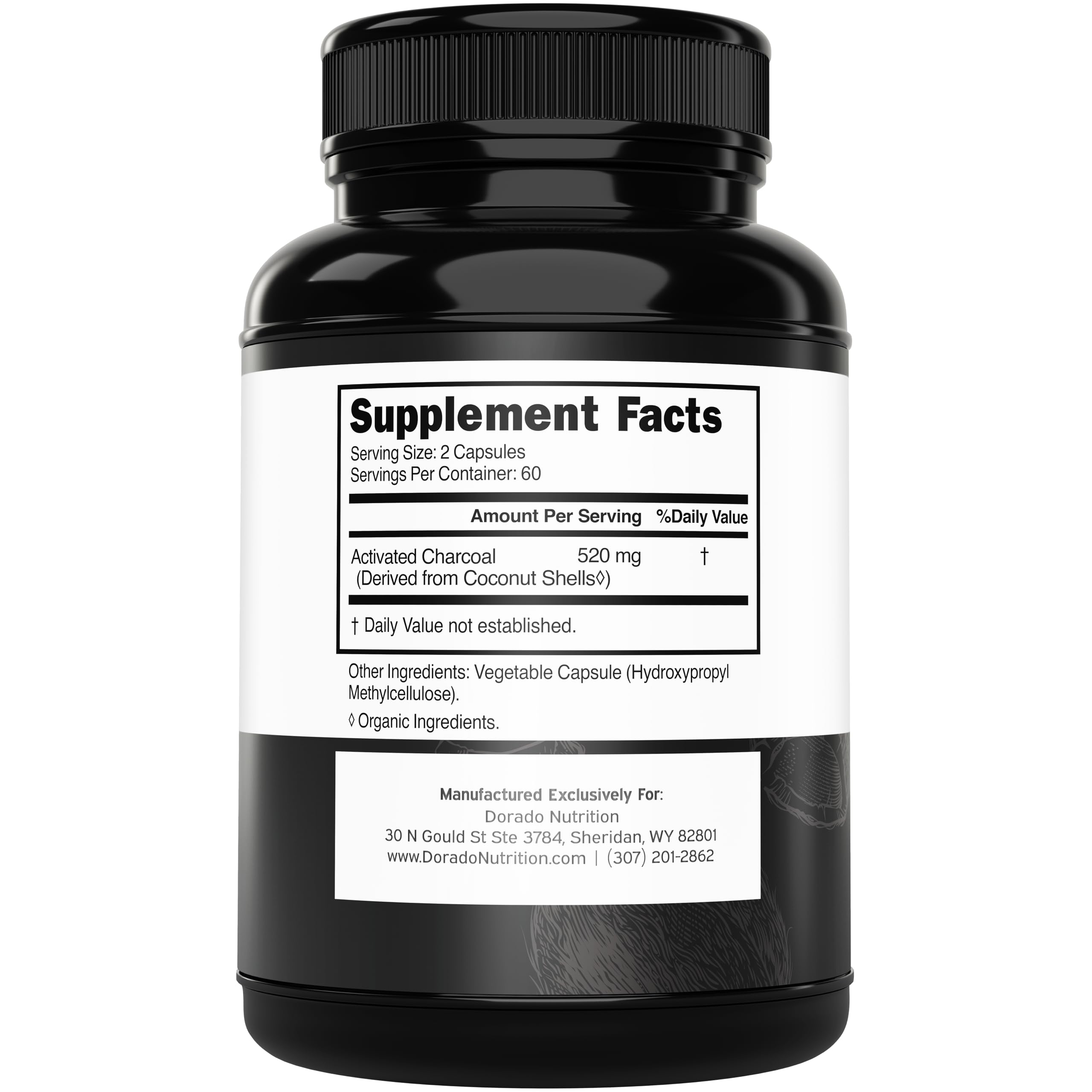 Organic Activated Charcoal Pills – 120 Capsules, 520mg per Serving – USA Made