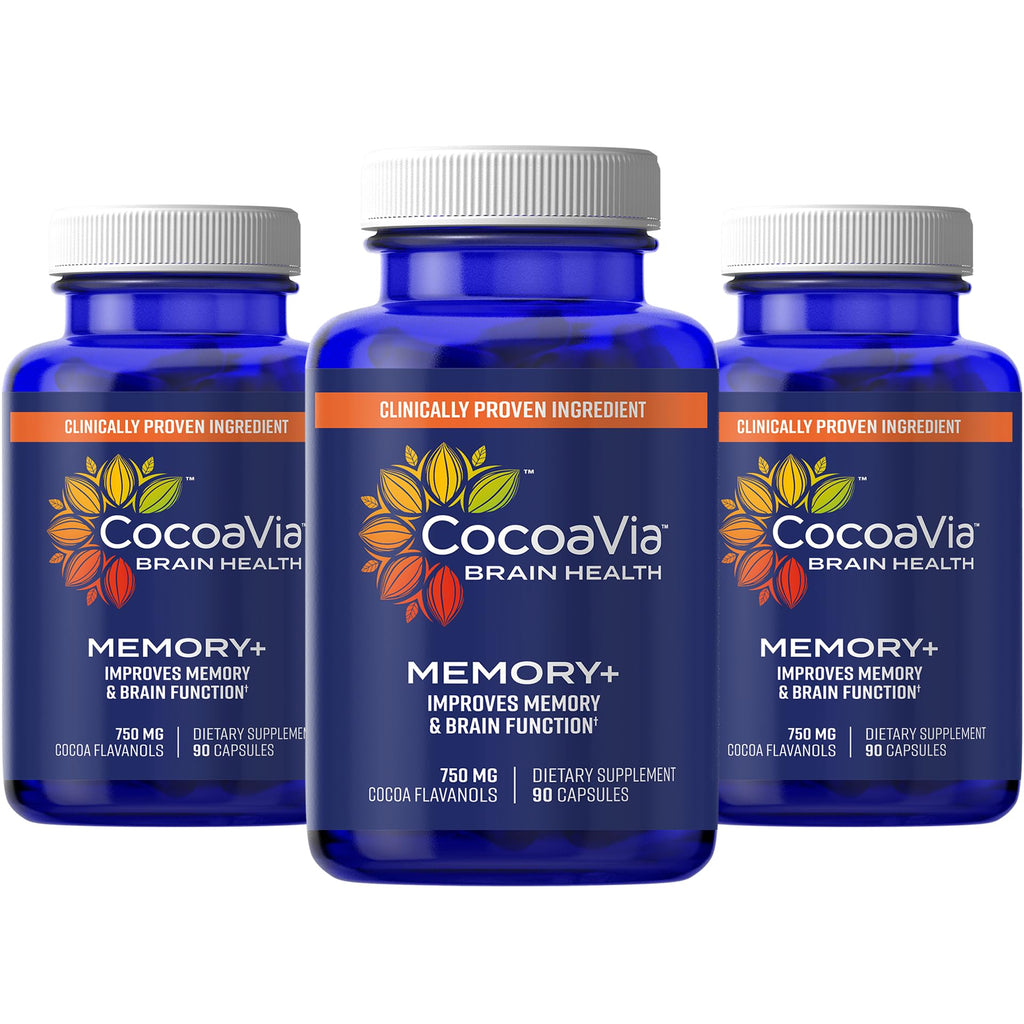 CocoaVia Memory+ Brain Supplement - 90 Day, 750 mg Cocoa Flavanols, Vegan & Gluten Free, 3-Pack