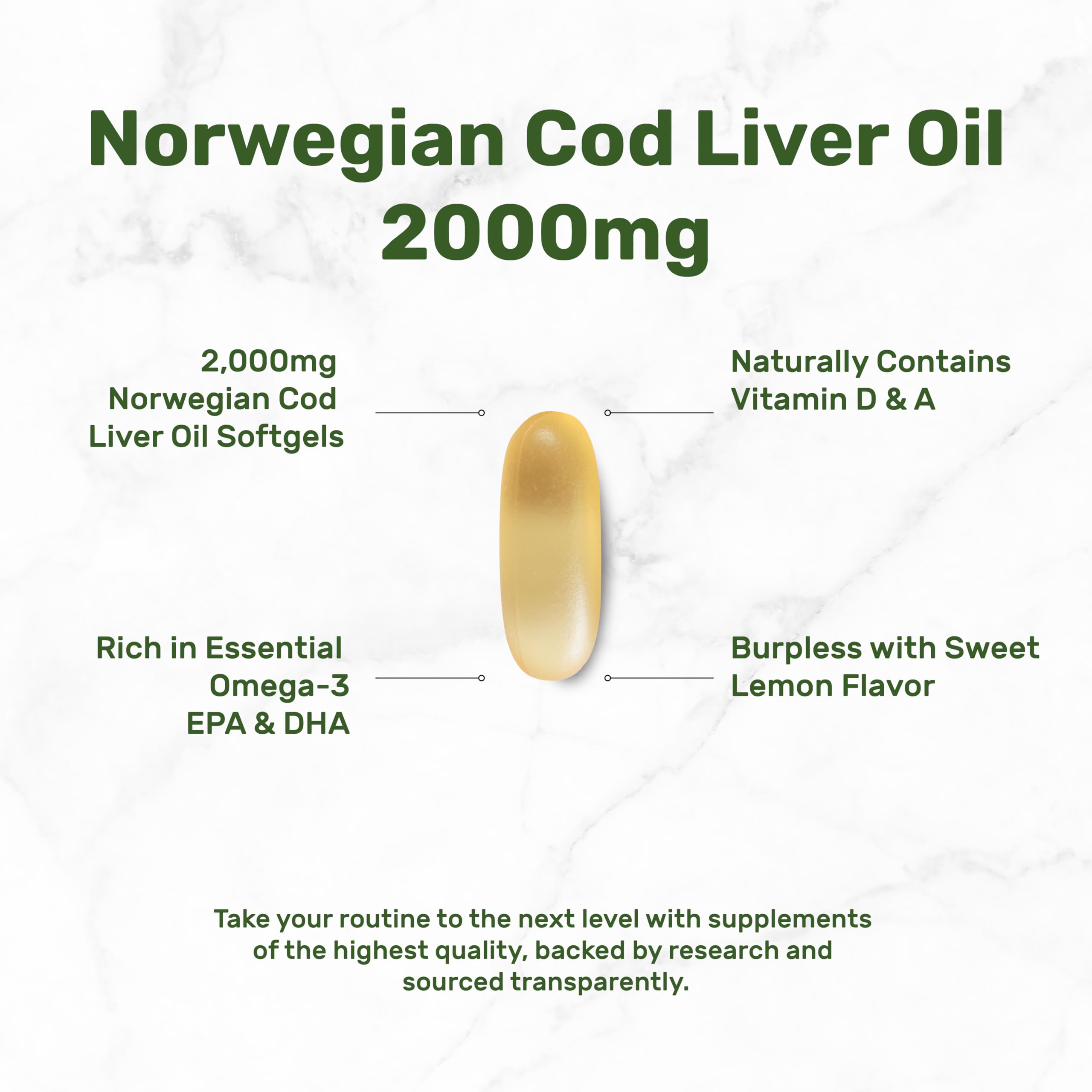 Wild Caught Cod Liver Oil 2,000mg | 240 Softgels | Burpless Lemon Flavor