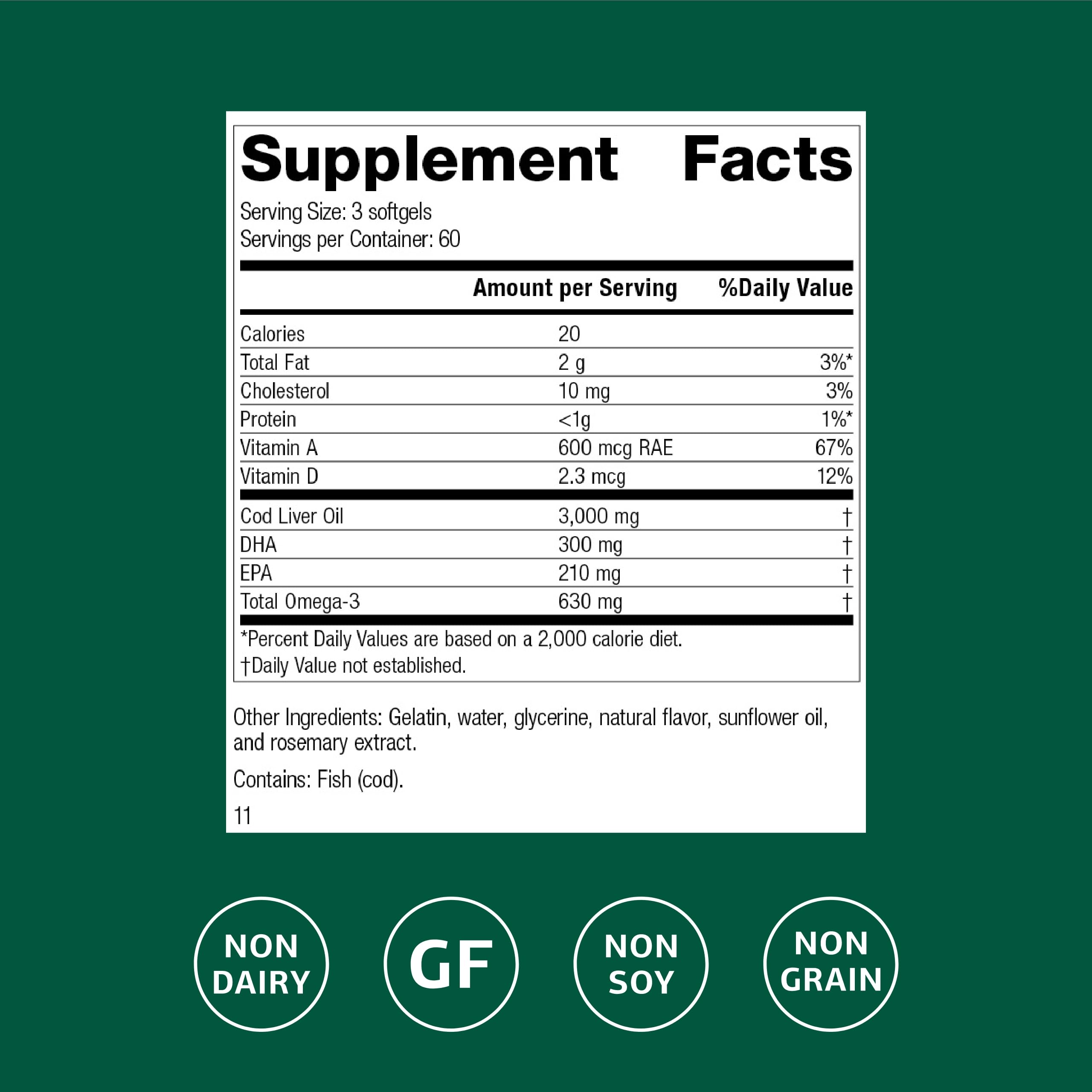 Standard Process Cod Liver Oil – Omega-3, Vitamins A & D for Skin, Eyes & Bone Health
