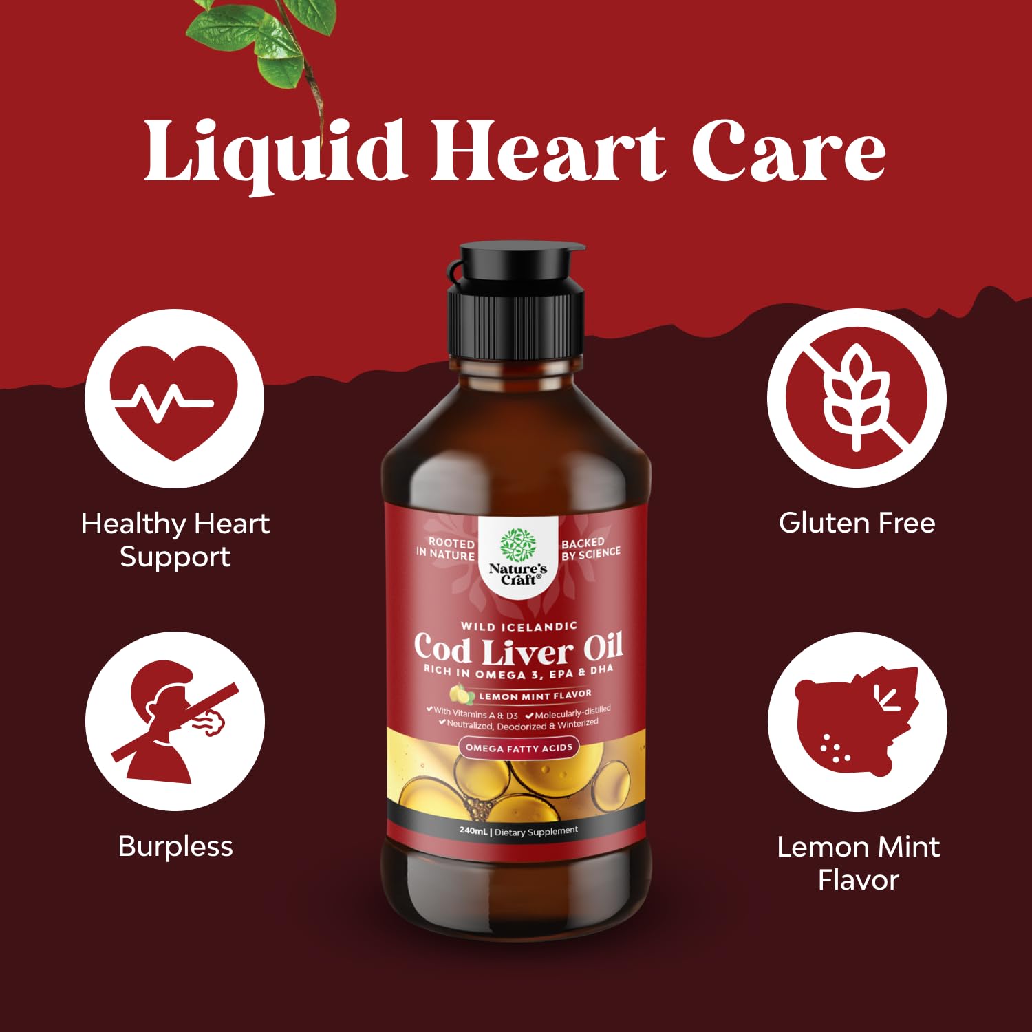 Icelandic Wild-Caught Cod Liver Oil Liquid – Omega-3 (EPA/DHA), Vitamins A & D | 240 ml (8 oz)