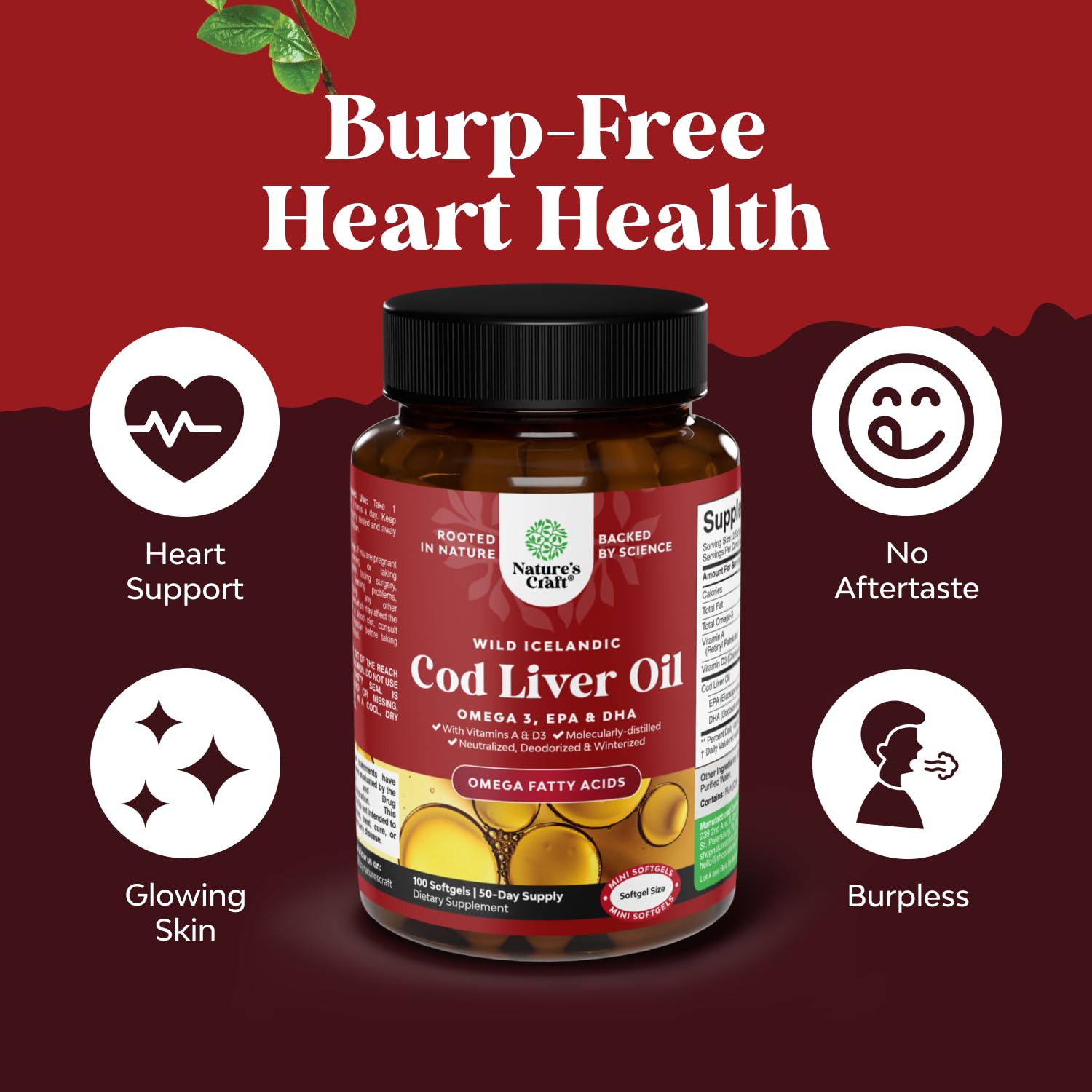 Icelandic Wild Caught Cod Liver Oil Softgels - 1000mg Omega-3 (EPA/DHA) + Vitamins A & D
