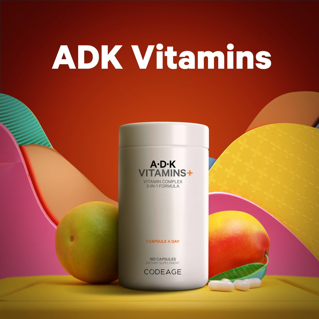 Codeage ADK Vitamins+ | Essential A, D3 5000 IU, K1 & K2 (MK4 & MK7) - 6-Month Supply | 180 Capsules | Non-GMO, Gluten-Free
