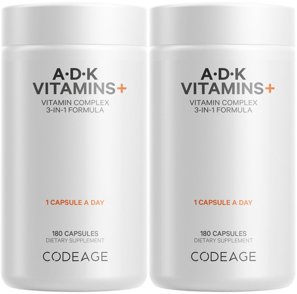 Codeage ADK Vitamins Supplement – A, D3 5000 IU, K1 & K2 (MK-4 & MK-7) – 2-Pack, 6-Month Supply