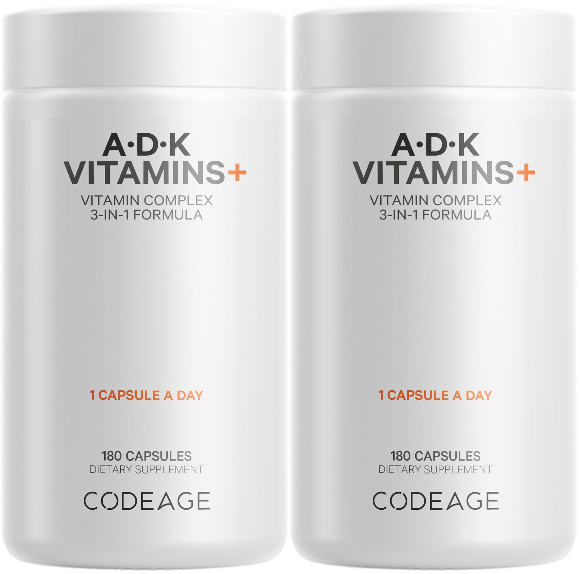 Codeage ADK Vitamins Supplement – A, D3 5000 IU, K1 & K2 (MK-4 & MK-7) – 2-Pack, 6-Month Supply