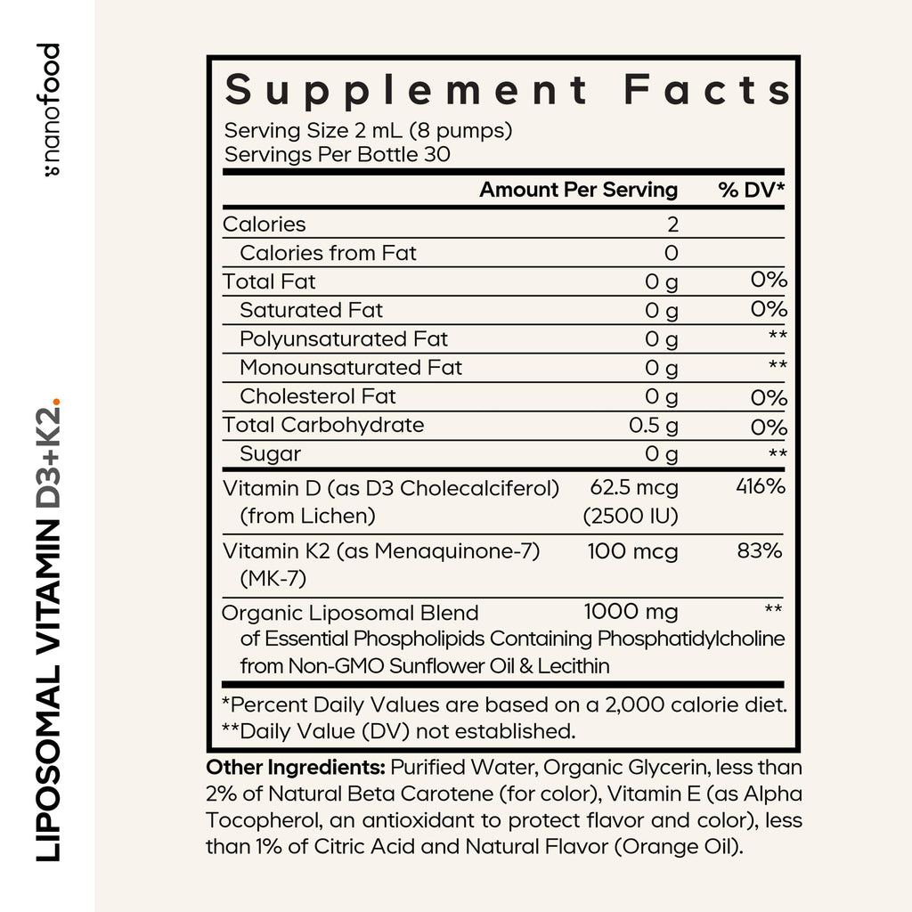 Codeage Liposomal Vitamin D3 K2 Liquid – Vegan, Non-GMO, 2 fl oz