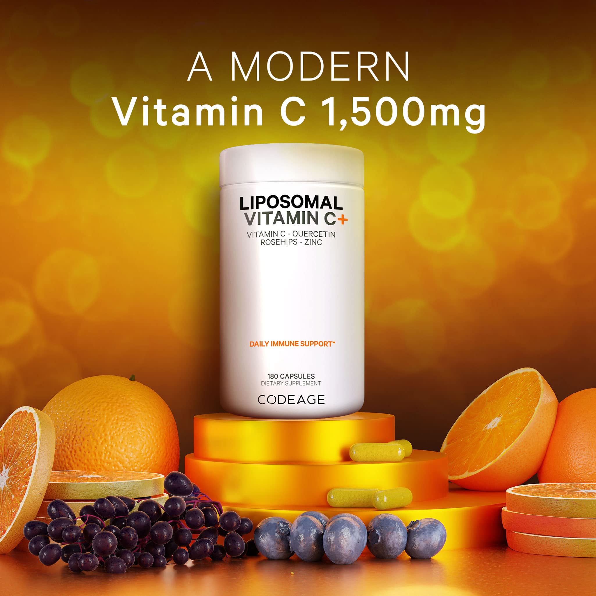 Codeage Liposomal Vitamin C 1500mg with Zinc & Elderberry – Vegan, Non-GMO, 2-Pack