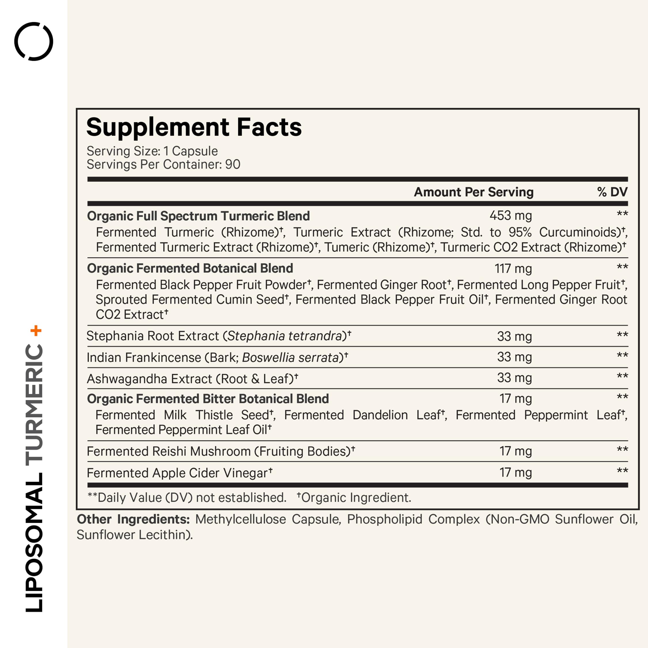 Codeage Organic Turmeric Supplement - 95% Curcumin, Liposomal Fermented Botanicals, 90 Capsules
