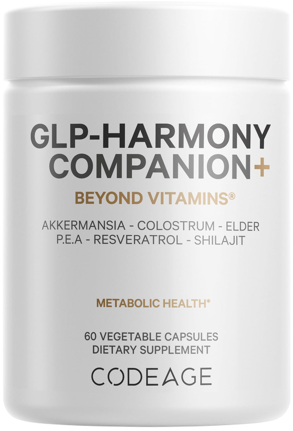 Codeage GLP-Harmony Companion+ GLP-1 Support - Lion's Mane, Colostrum, Shilajit - 60 Capsules - Non-GMO