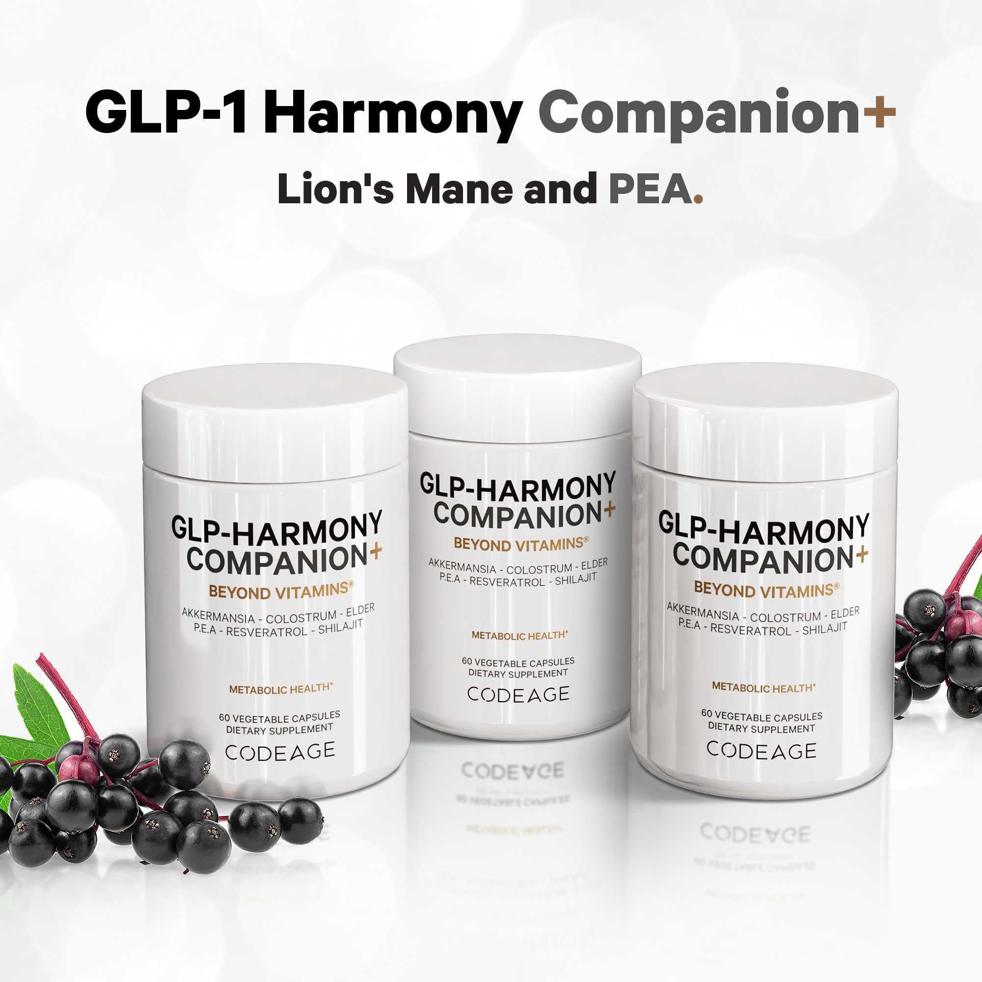 Codeage GLP-Harmony Companion+ GLP-1 Support - Lion's Mane, Colostrum, Shilajit - 60 Capsules - Non-GMO