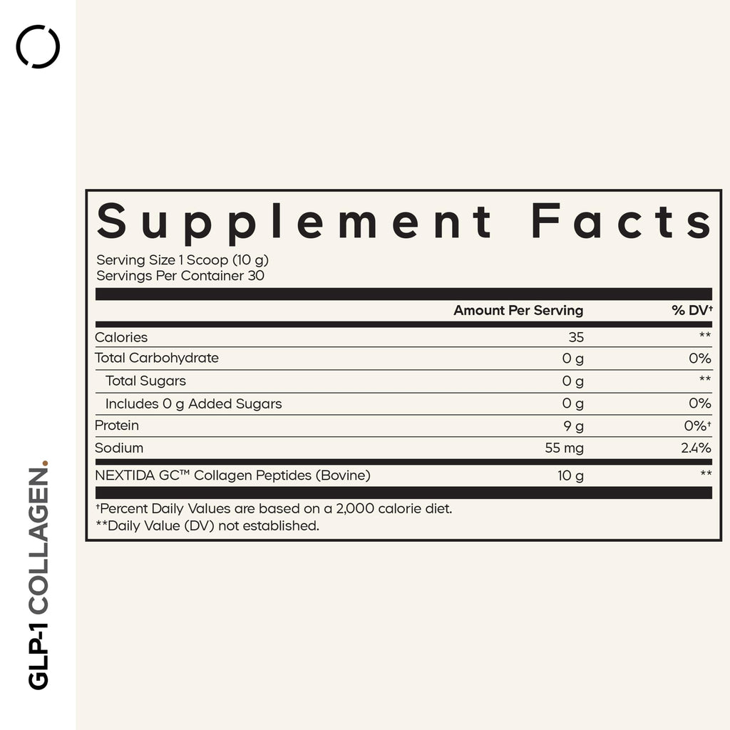 Codeage GLP-1 Collagen Powder – Nextida GC, Hydrolyzed Type I & III, Grass-Fed, Unflavored – 10.58 oz