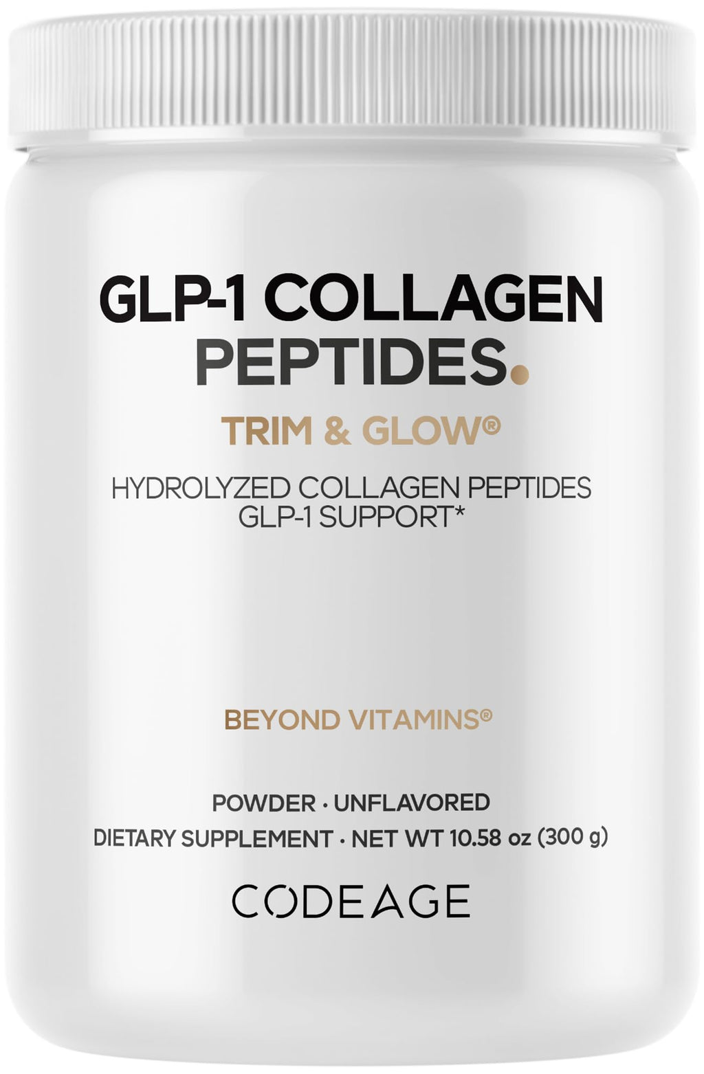 Codeage GLP-1 Collagen Powder – Nextida GC, Hydrolyzed Type I & III, Grass-Fed, Unflavored – 10.58 oz