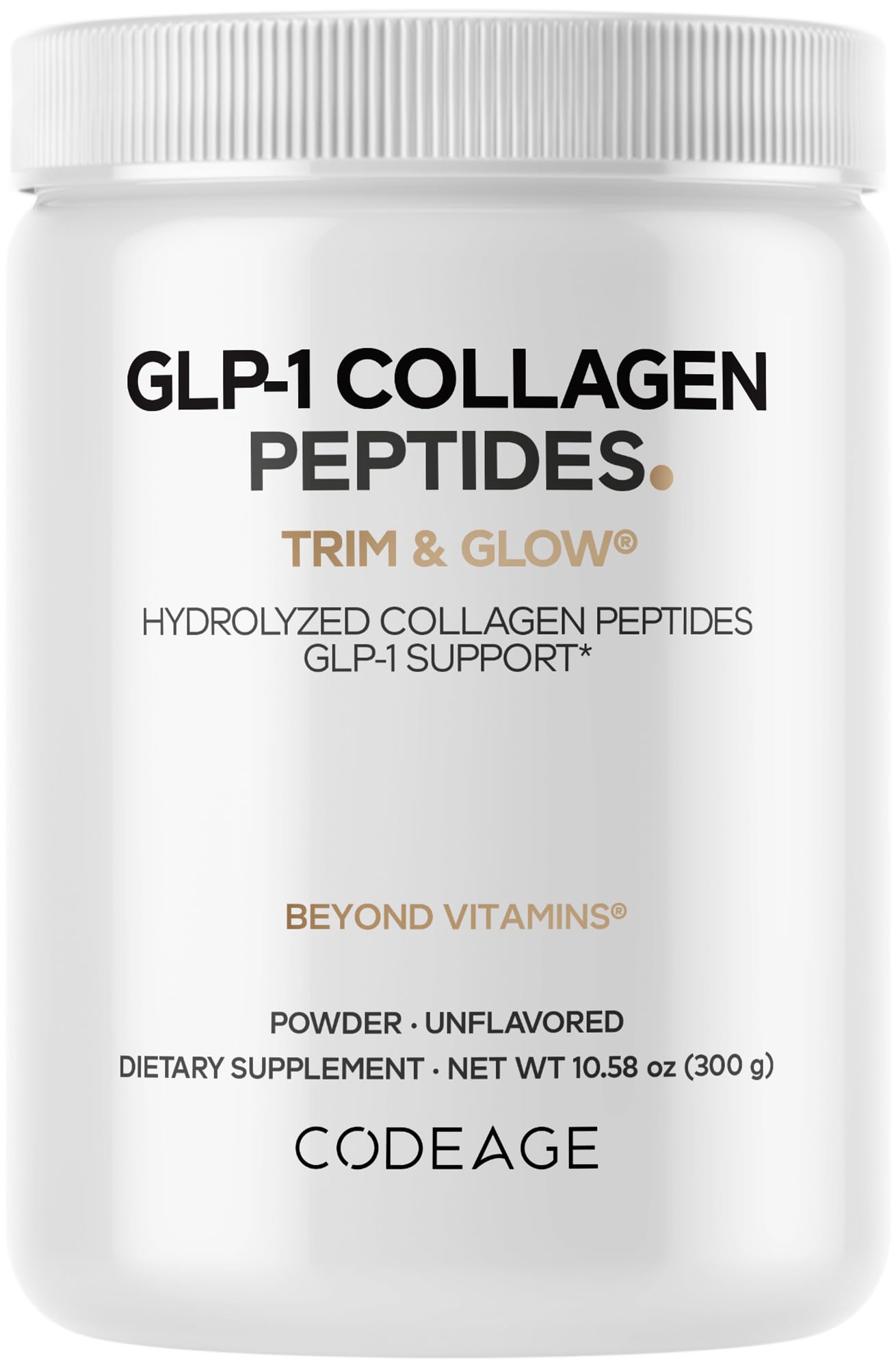 Codeage GLP-1 Collagen Powder – Nextida GC, Hydrolyzed Type I & III, Grass-Fed, Unflavored – 10.58 oz