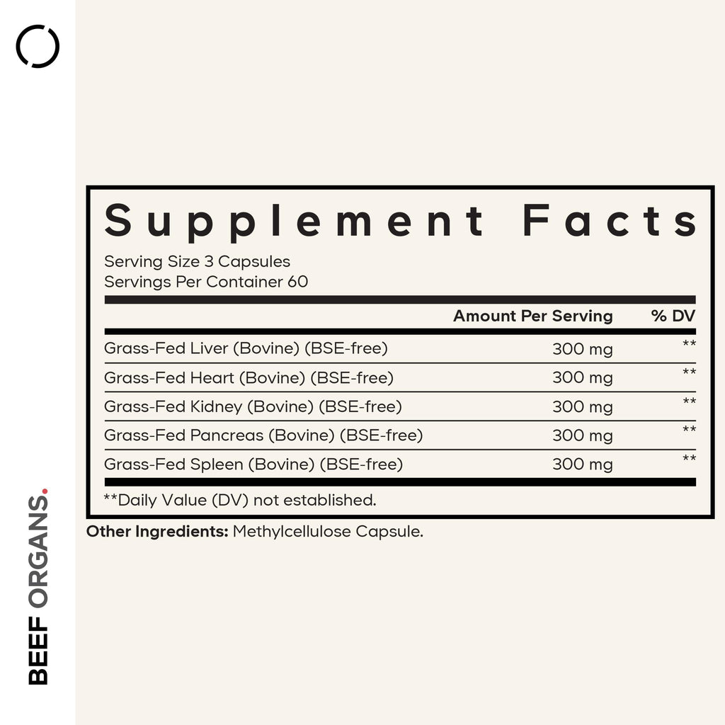Codeage Grass-Fed Beef Organs Supplement – Freeze-Dried Liver, Heart, Kidney & More | 180 Capsules