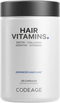 Codeage Hair Vitamins 10000 mcg Biotin – Hair Nutrition with Collagen, Keratin & Probiotics | 120 Capsules