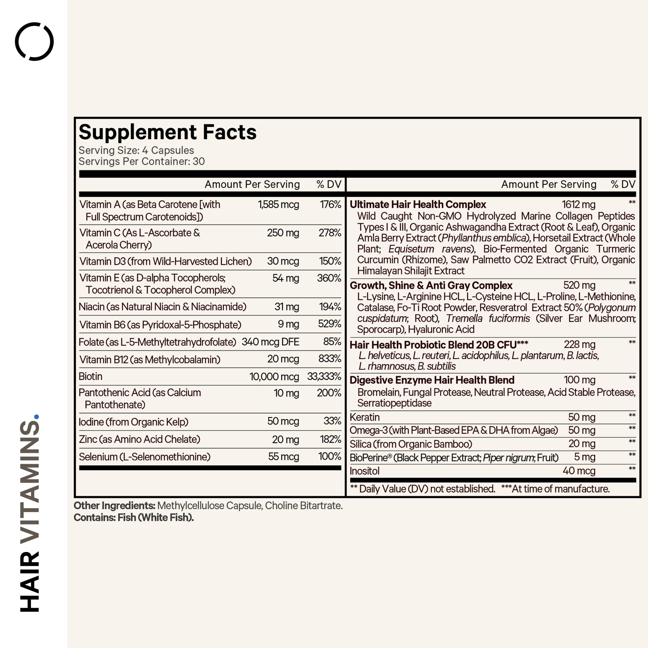 Codeage Hair Vitamins 10000 mcg Biotin – Hair Nutrition with Collagen, Keratin & Probiotics | 120 Capsules