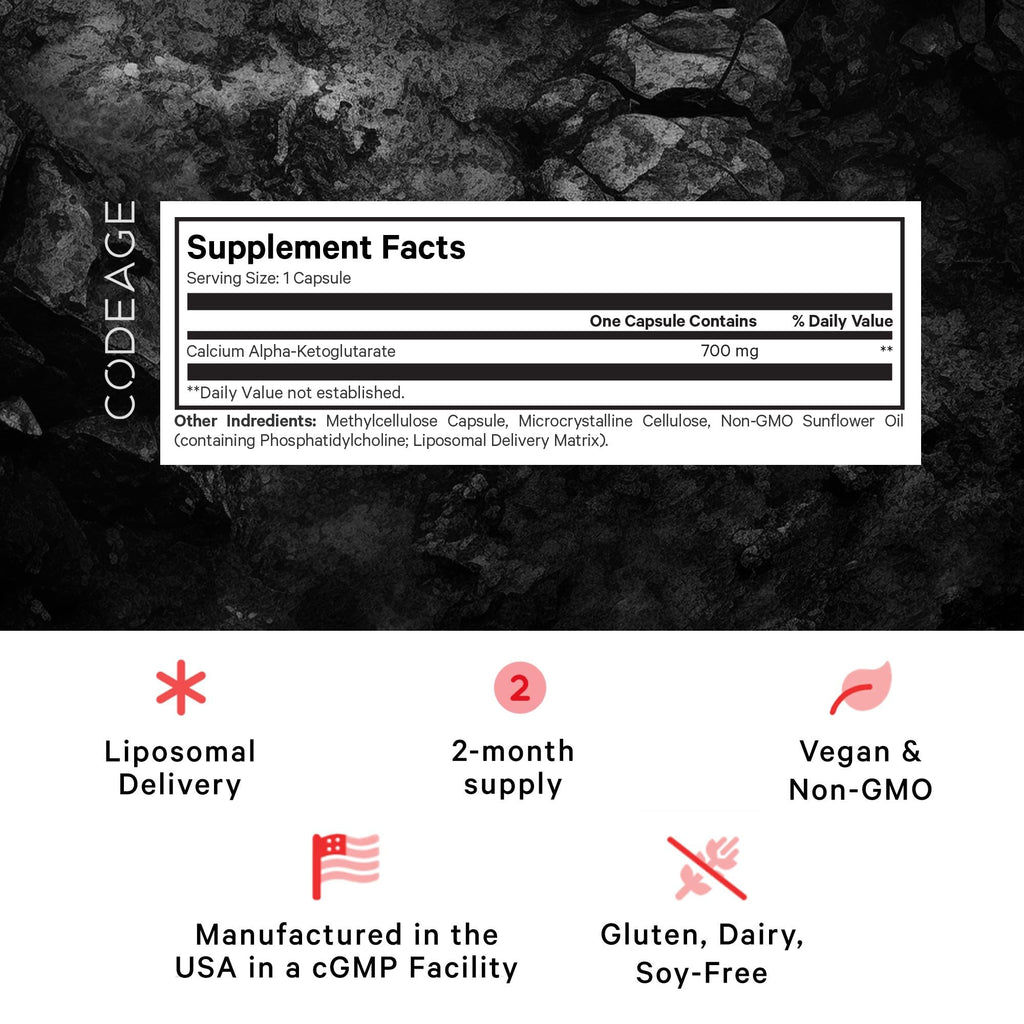 Codeage Liposomal Calcium AKG Supplement - Calcium Alpha-Ketoglutarate | 2-Month Supply | 60 Capsules | Non-GMO & Gluten-Free