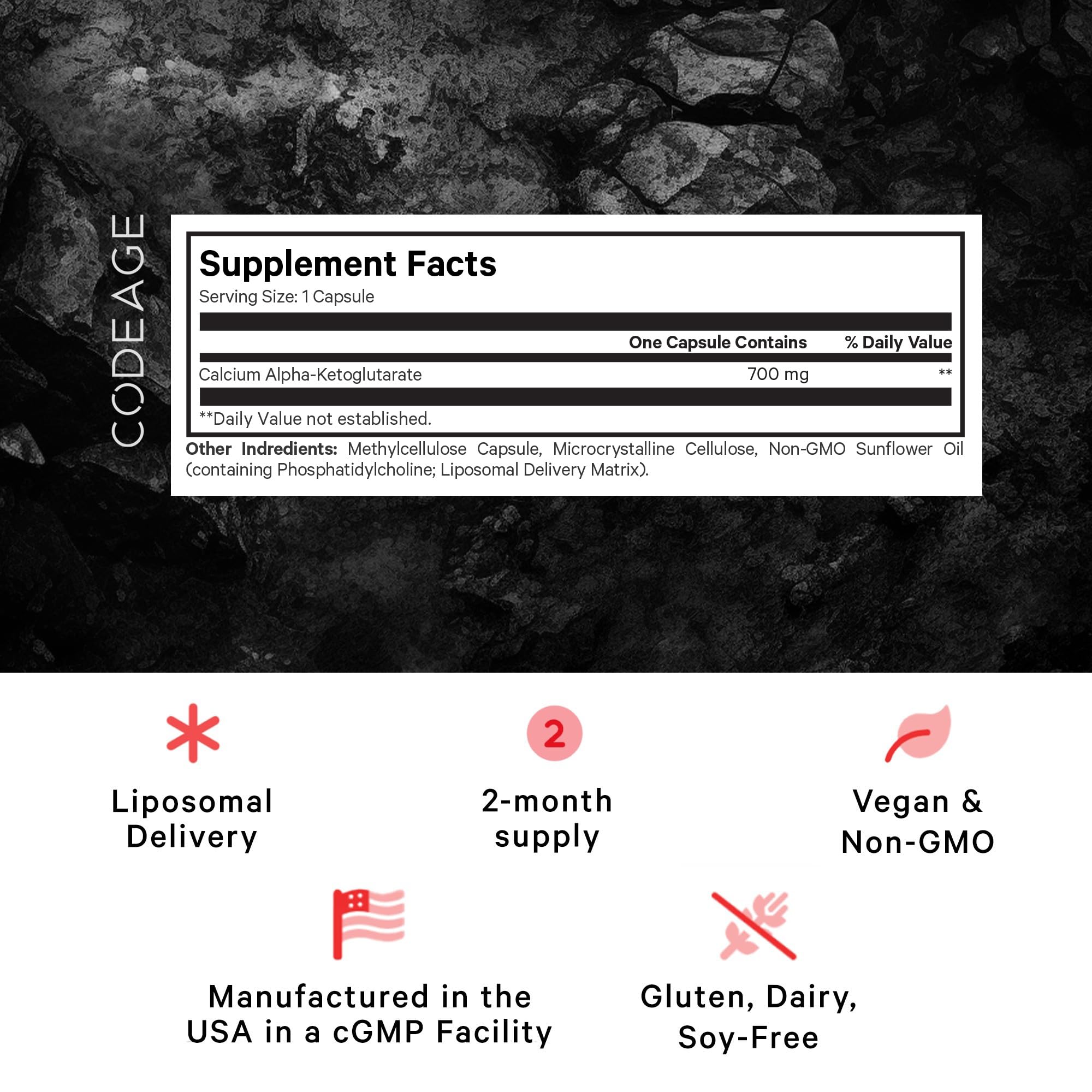 Codeage Liposomal Calcium AKG Supplement - Calcium Alpha-Ketoglutarate | 2-Month Supply | 60 Capsules | Non-GMO & Gluten-Free