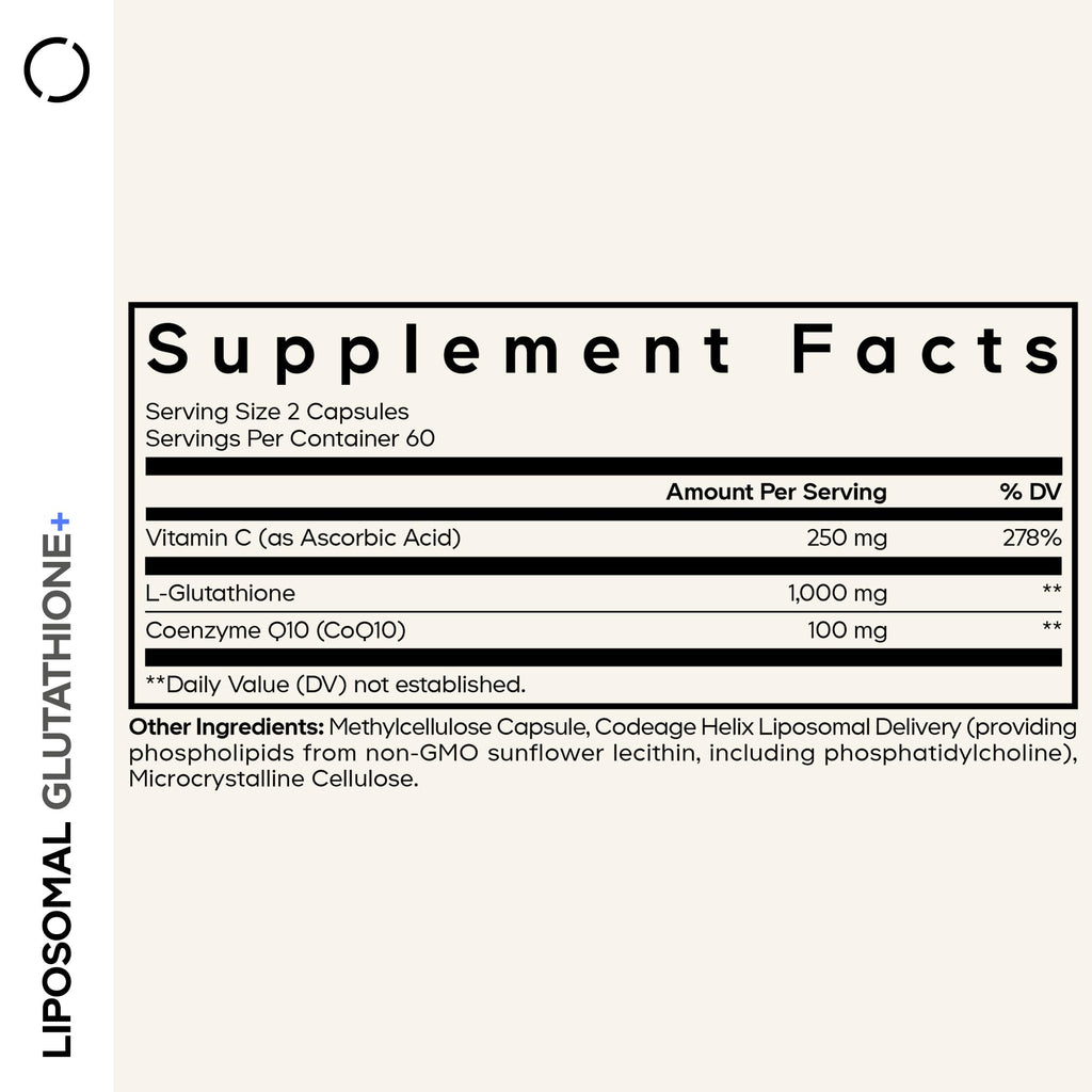Codeage Liposomal Glutathione+ Supplement - 1000 mg Reduced L-Glutathione, Vitamin C, CoQ10 - Liposomal Delivery - Non-GMO - 120 Capsules