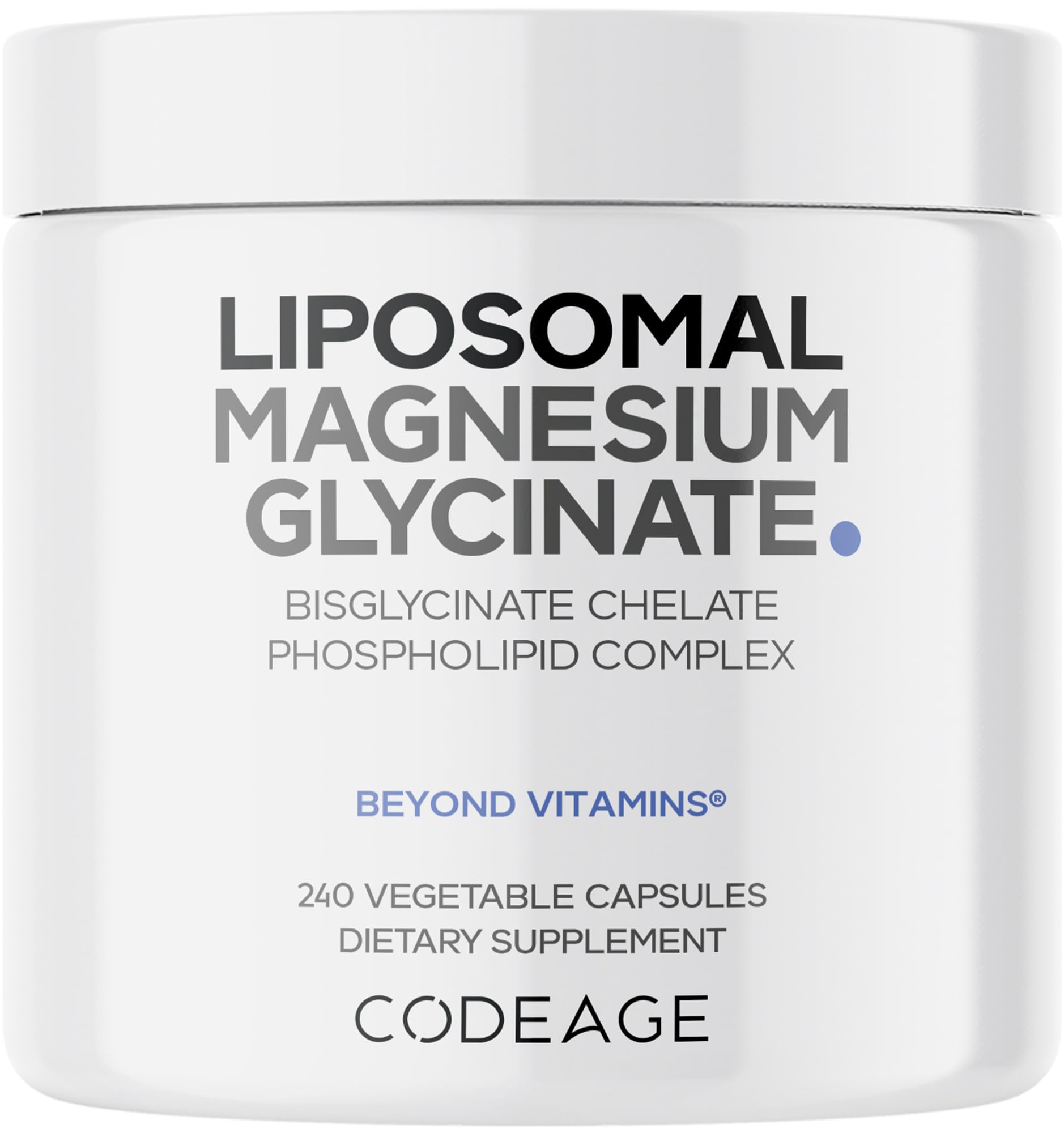 Codeage Liposomal Magnesium Glycinate Supplement – 2-Month Supply, 240 Count, BioPerine, Non-GMO Vegan