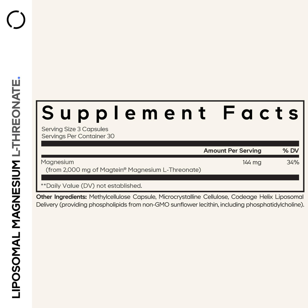 Codeage Liposomal Magnesium L-Threonate – Magtein for Brain Health & Memory Support, 90 Capsules