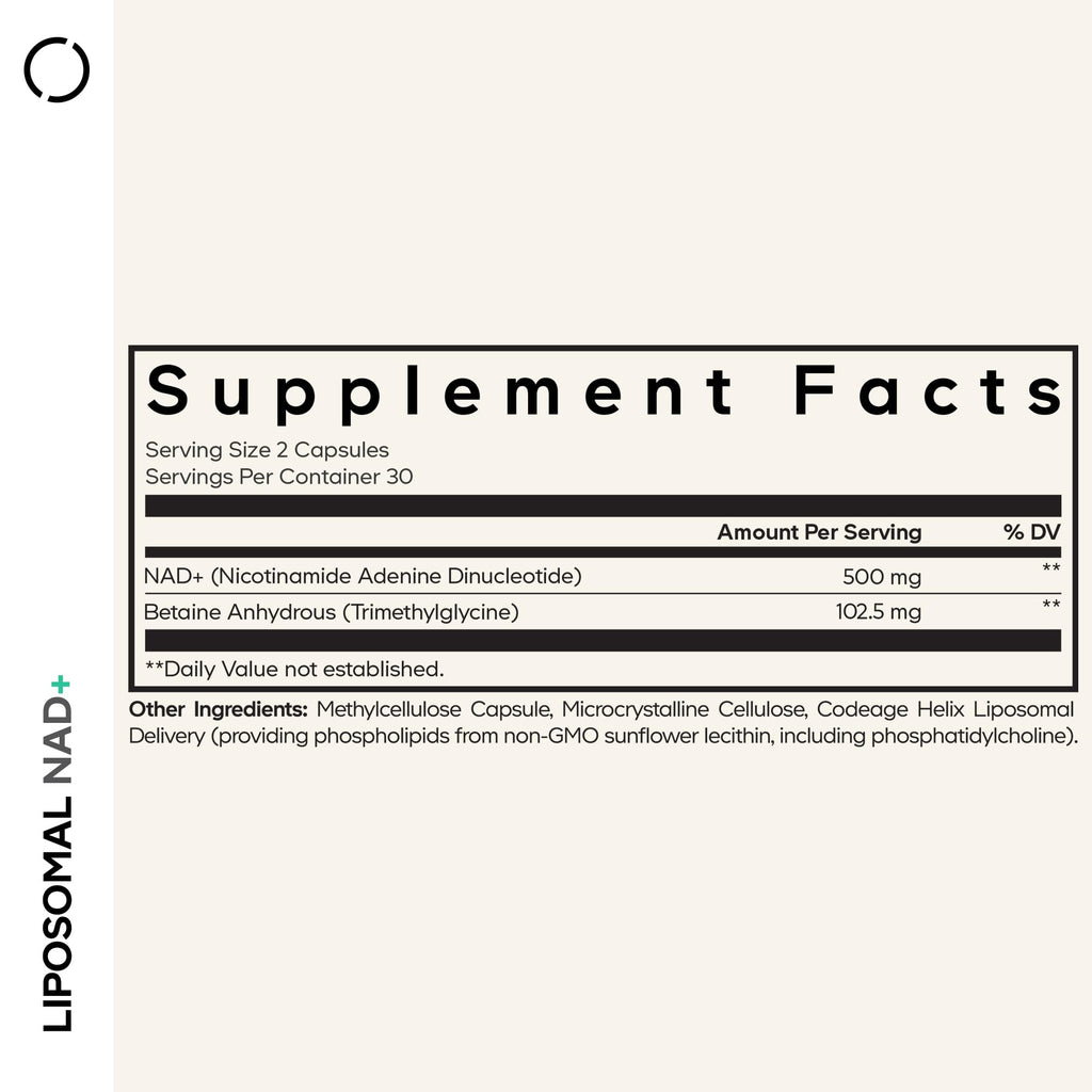 Codeage Liposomal NAD+ Supplement - 500 mg per Serving | Vegan, Non-GMO | 60 Capsules